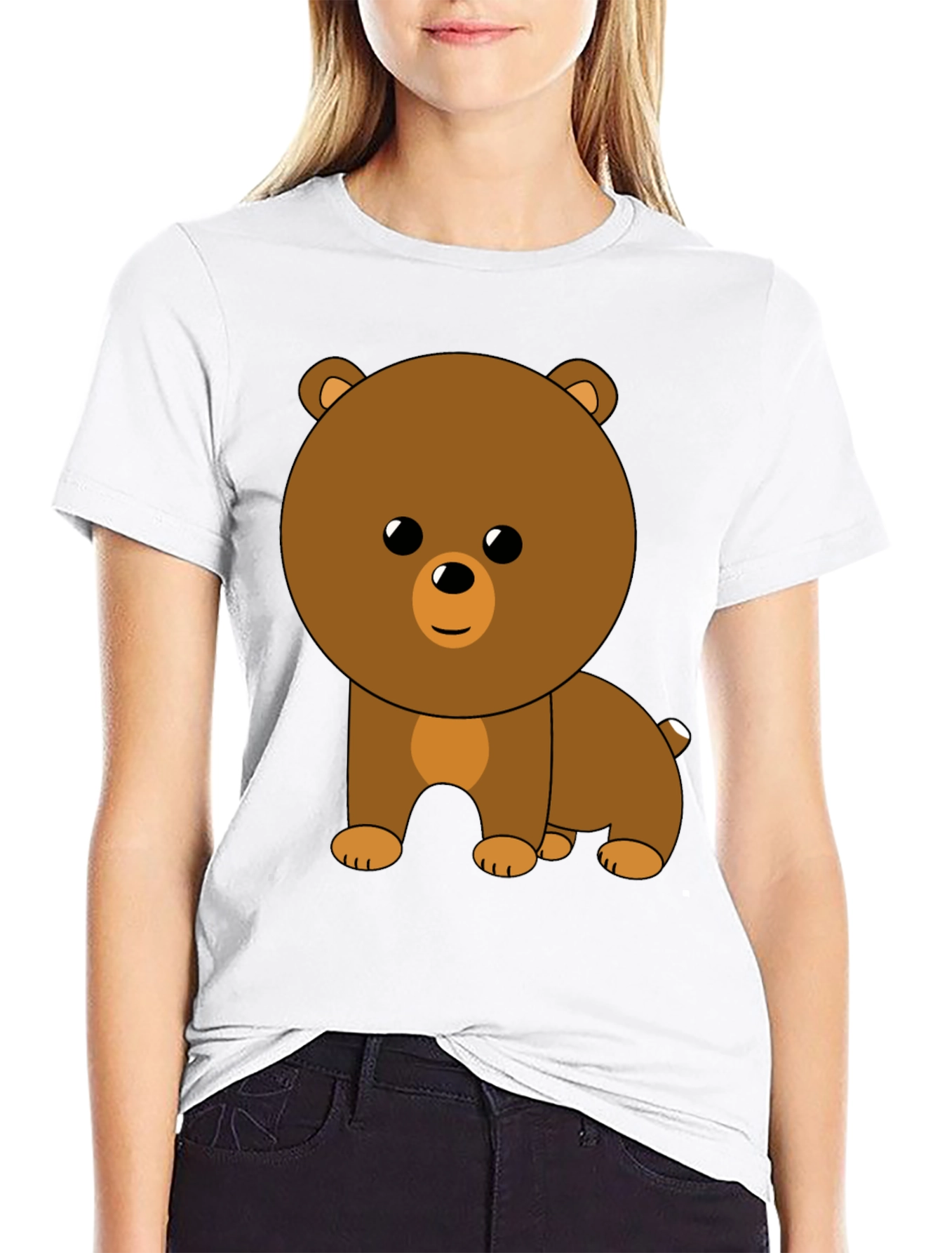 Cute Cartoon Bear Graphic Black T-Shirt