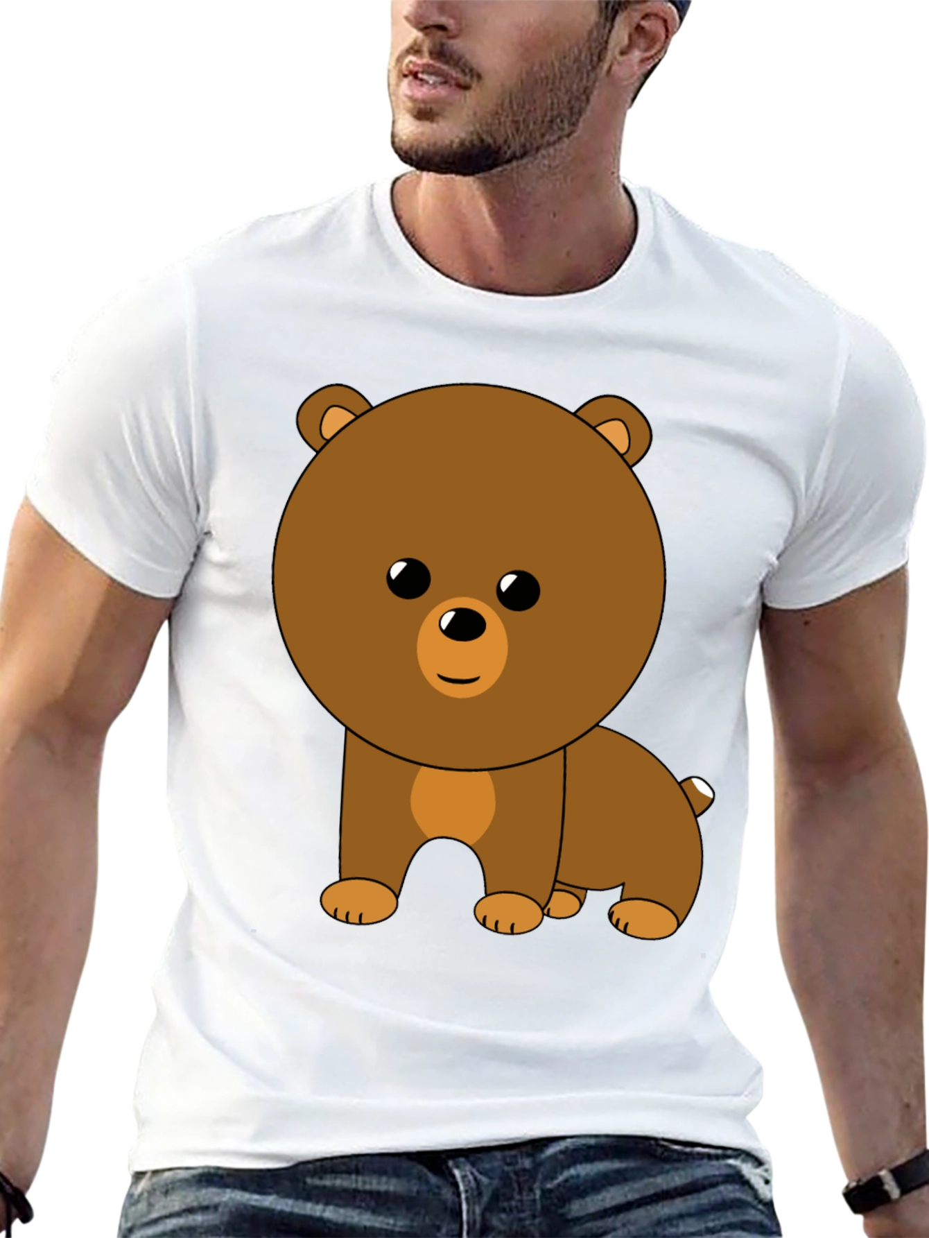 Cute Cartoon Bear Graphic Black T-Shirt