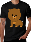 Cute Cartoon Bear Graphic Black T-Shirt