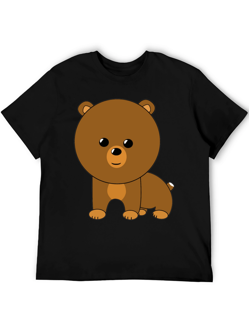 Cute Cartoon Bear Graphic Black T-Shirt
