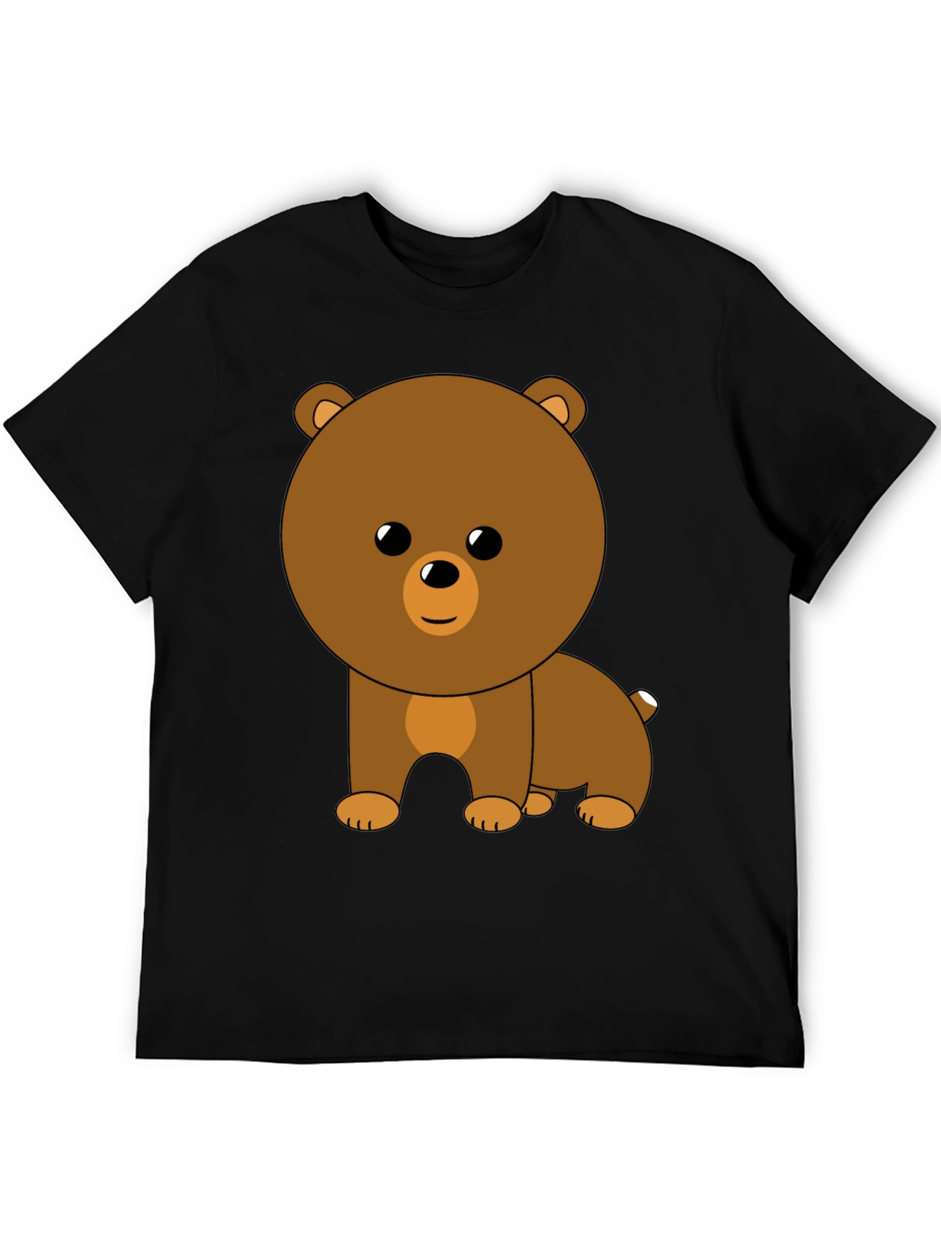 Cute Cartoon Bear Graphic Black T-Shirt