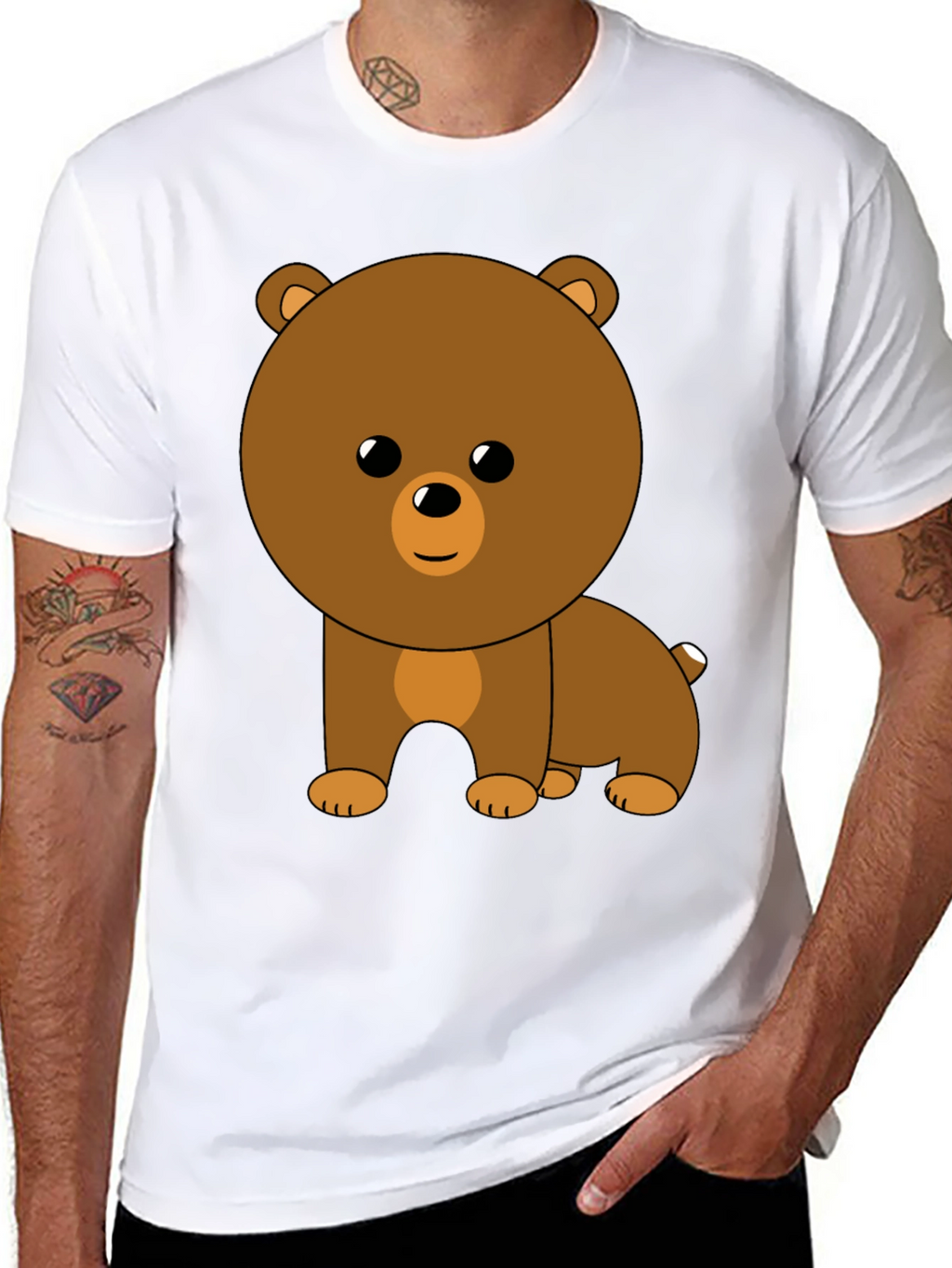 Cute Cartoon Bear Graphic Black T-Shirt
