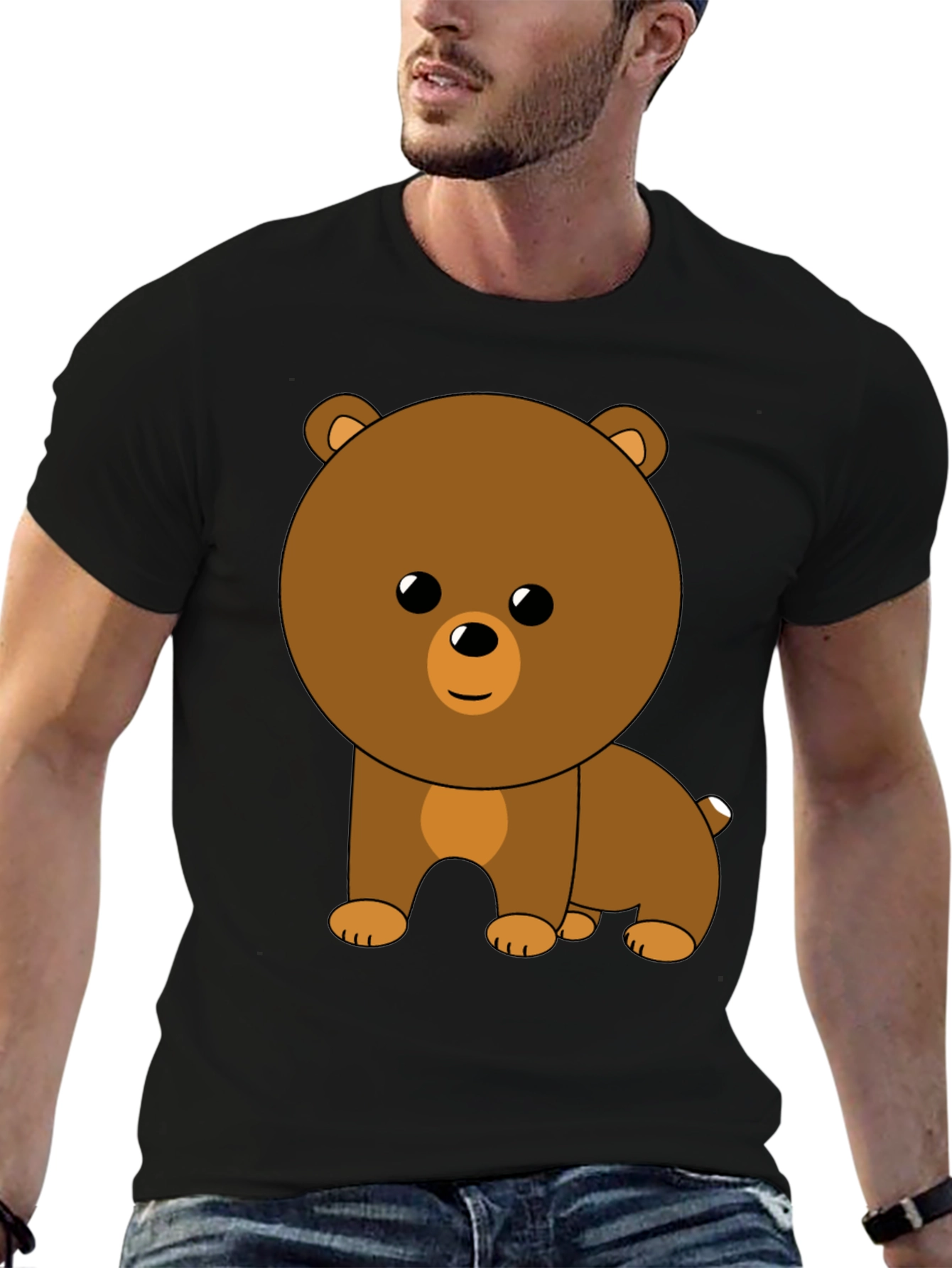Cute Cartoon Bear Graphic Black T-Shirt