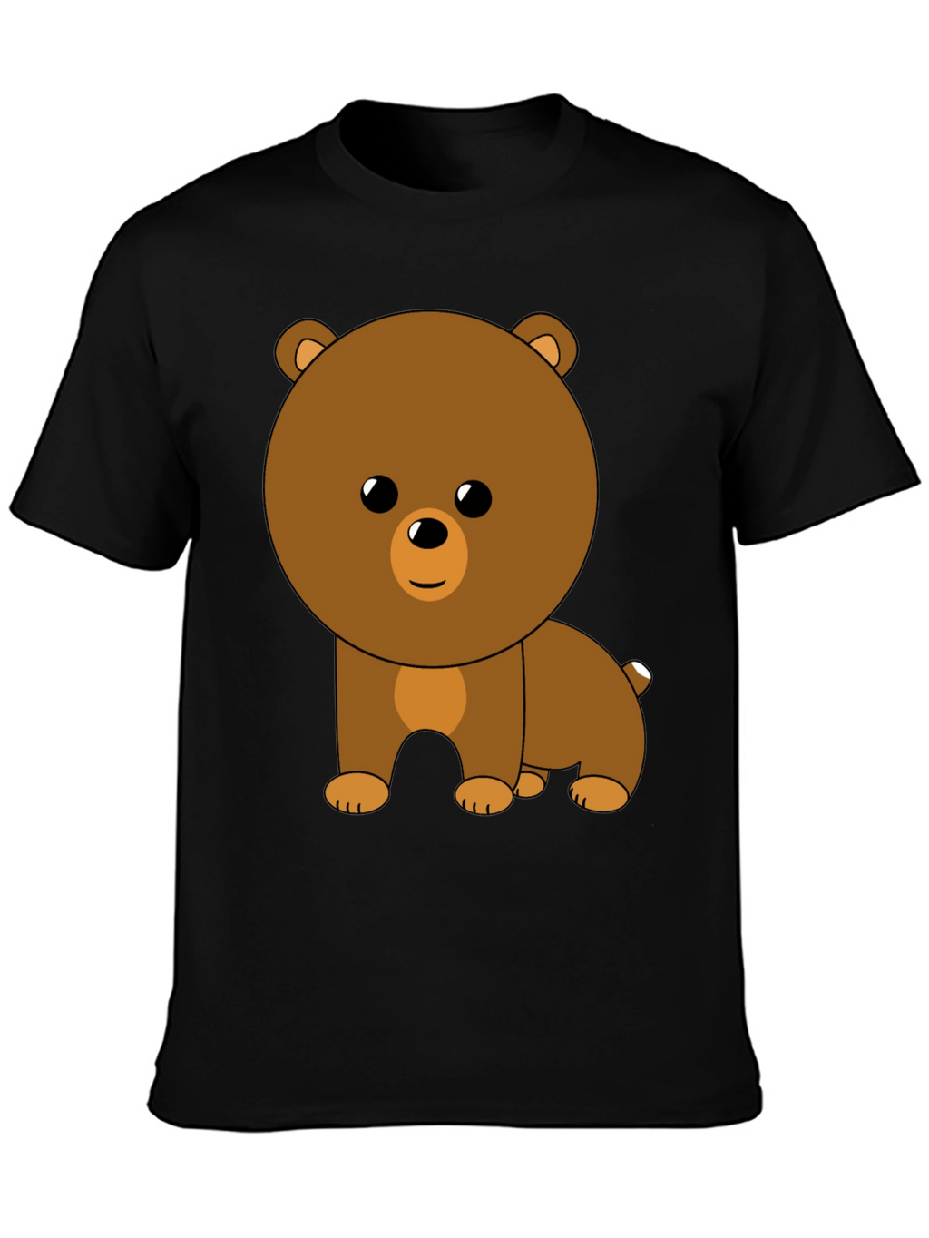 Cute Cartoon Bear Graphic Black T-Shirt