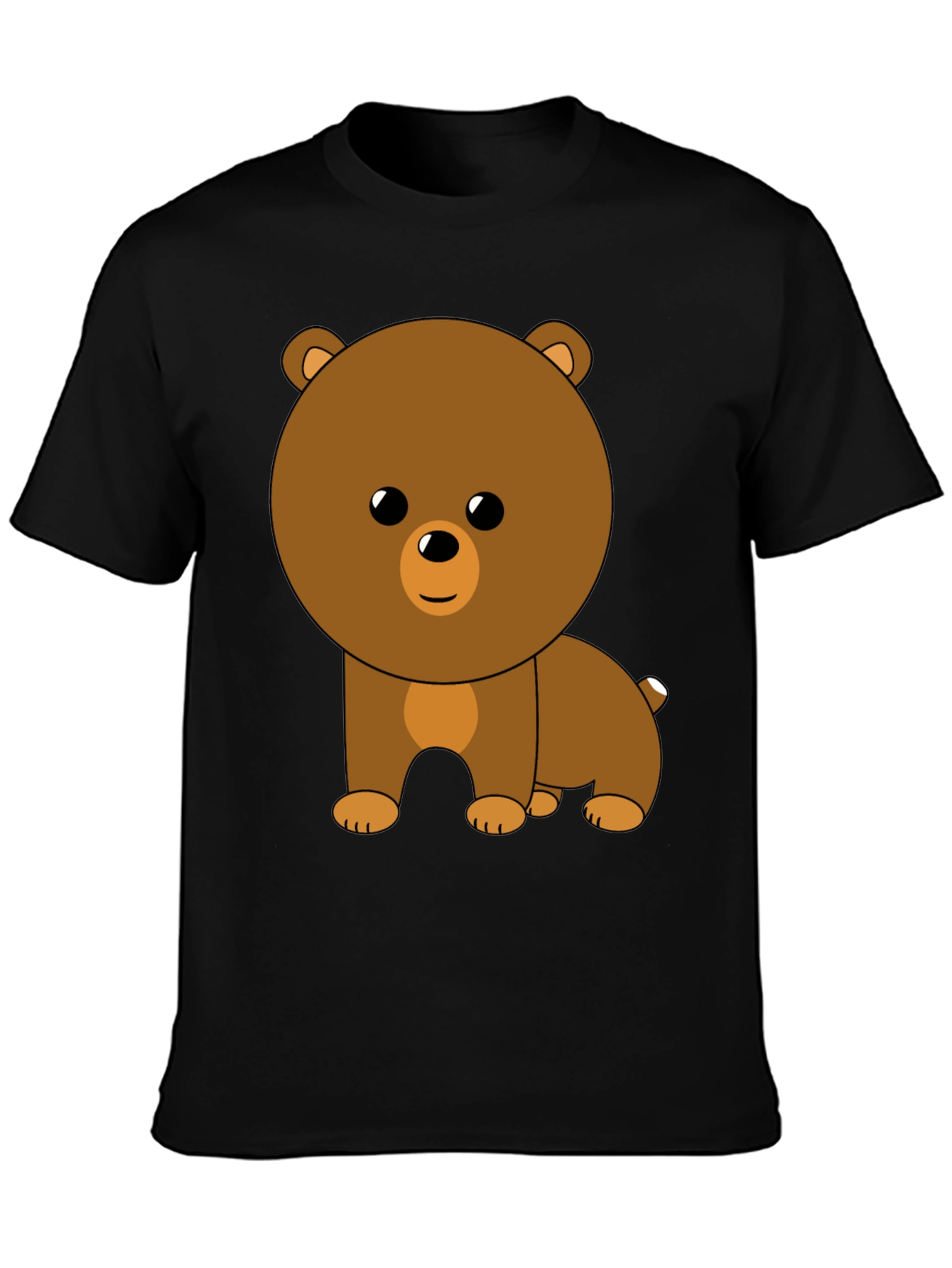 Cute Cartoon Bear Graphic Black T-Shirt