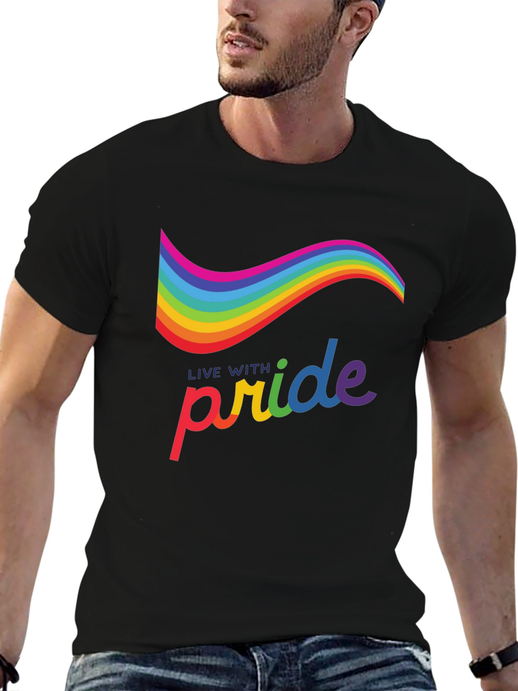 Live with Pride Rainbow Graphic Tee - Black