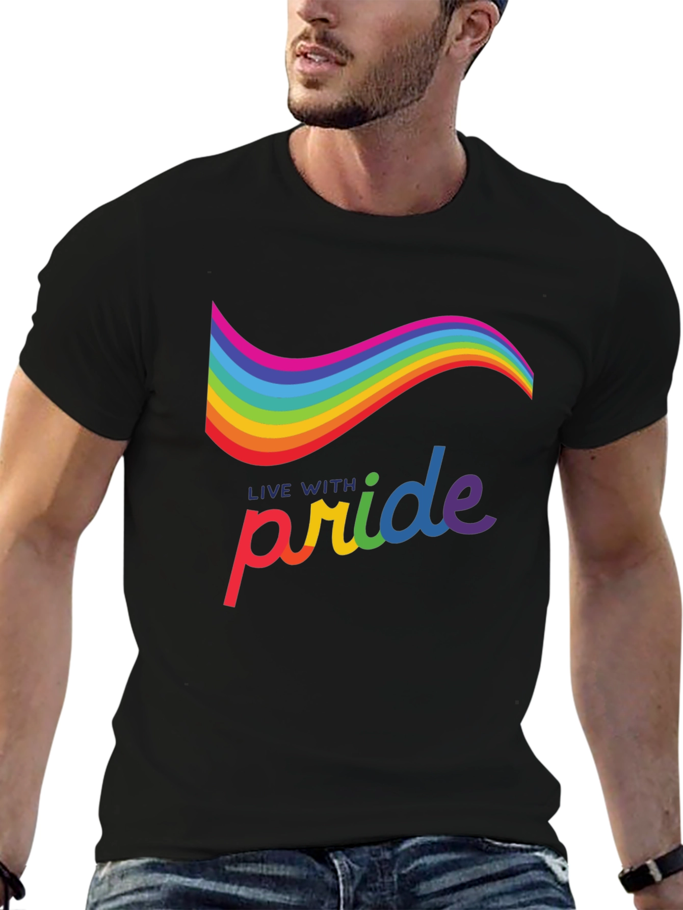 Live with Pride Rainbow Graphic Tee - Black