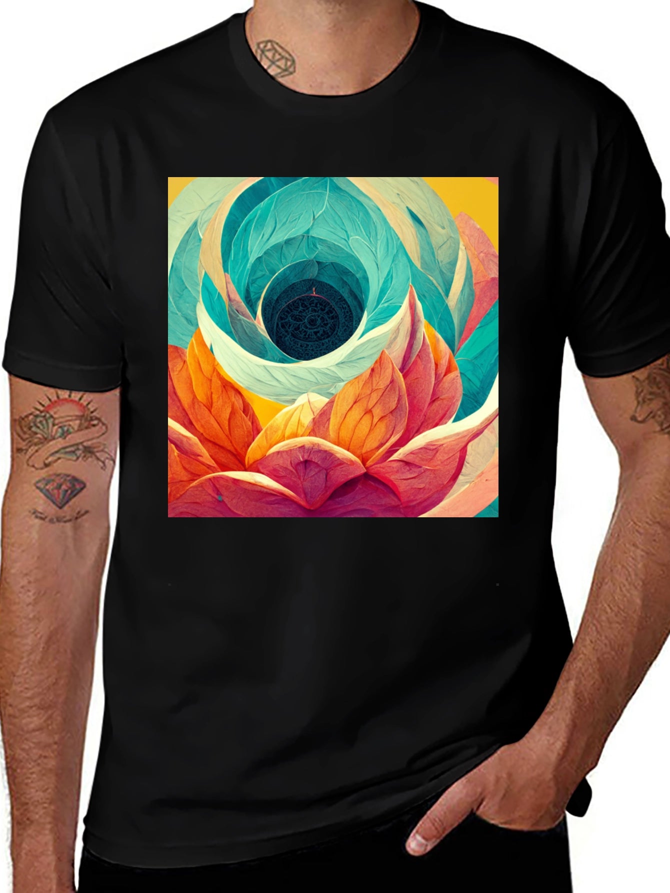 Abstract Lotus Flower Graphic Print T-Shirt
