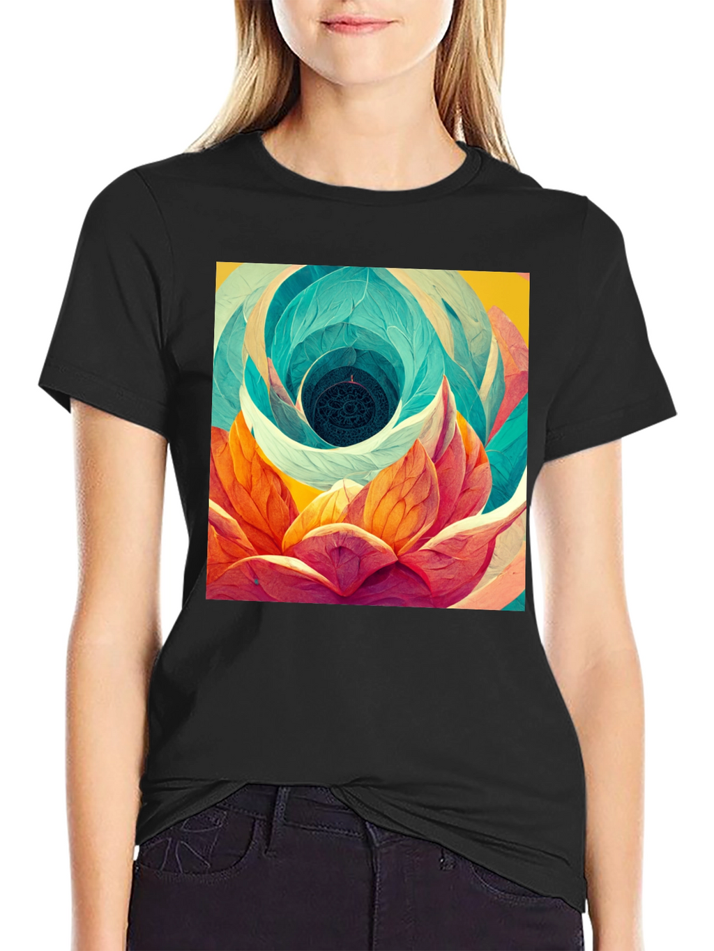 Abstract Lotus Flower Graphic Print T-Shirt