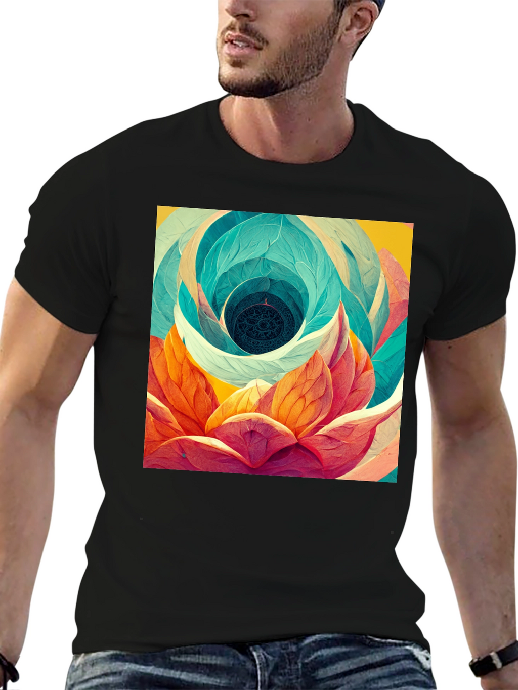 Abstract Lotus Flower Graphic Print T-Shirt