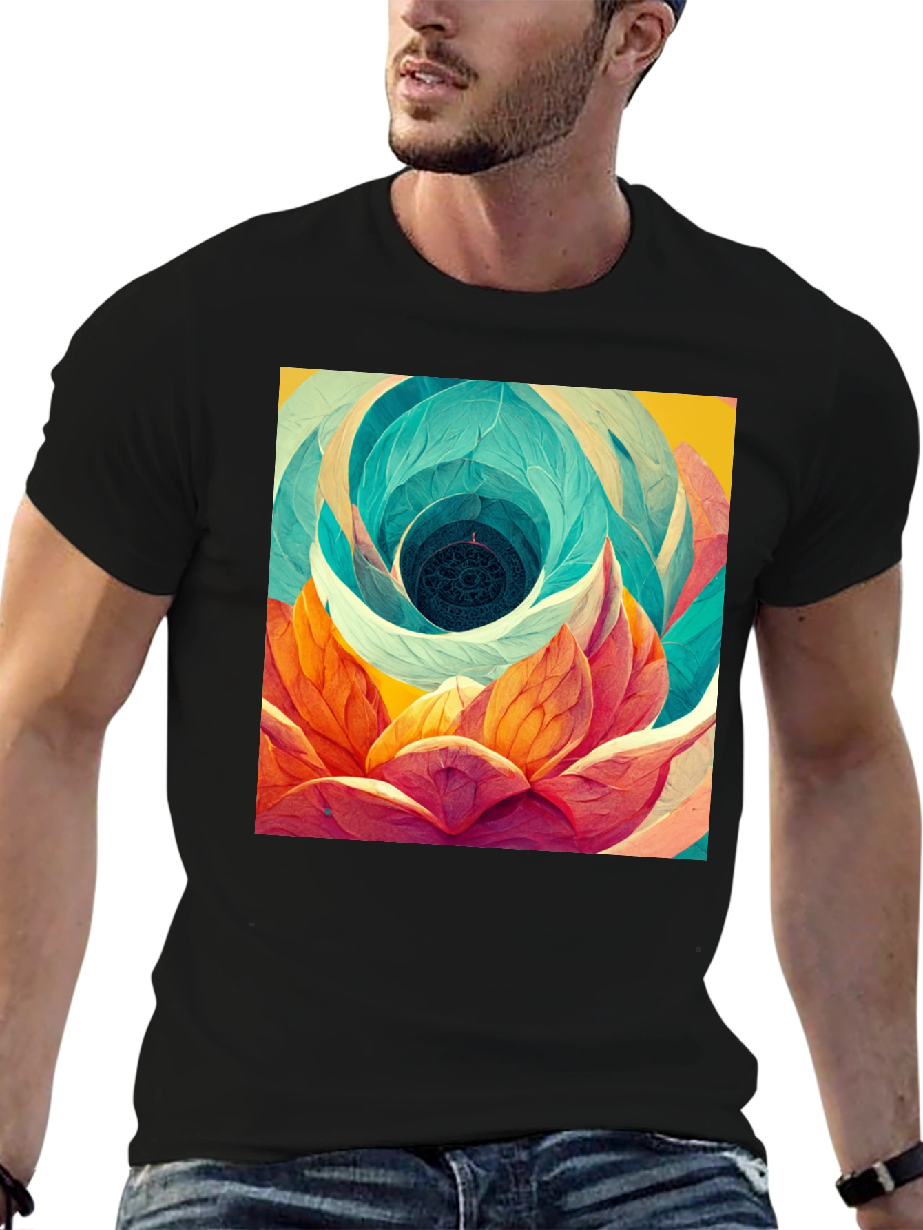 Abstract Lotus Flower Graphic Print T-Shirt