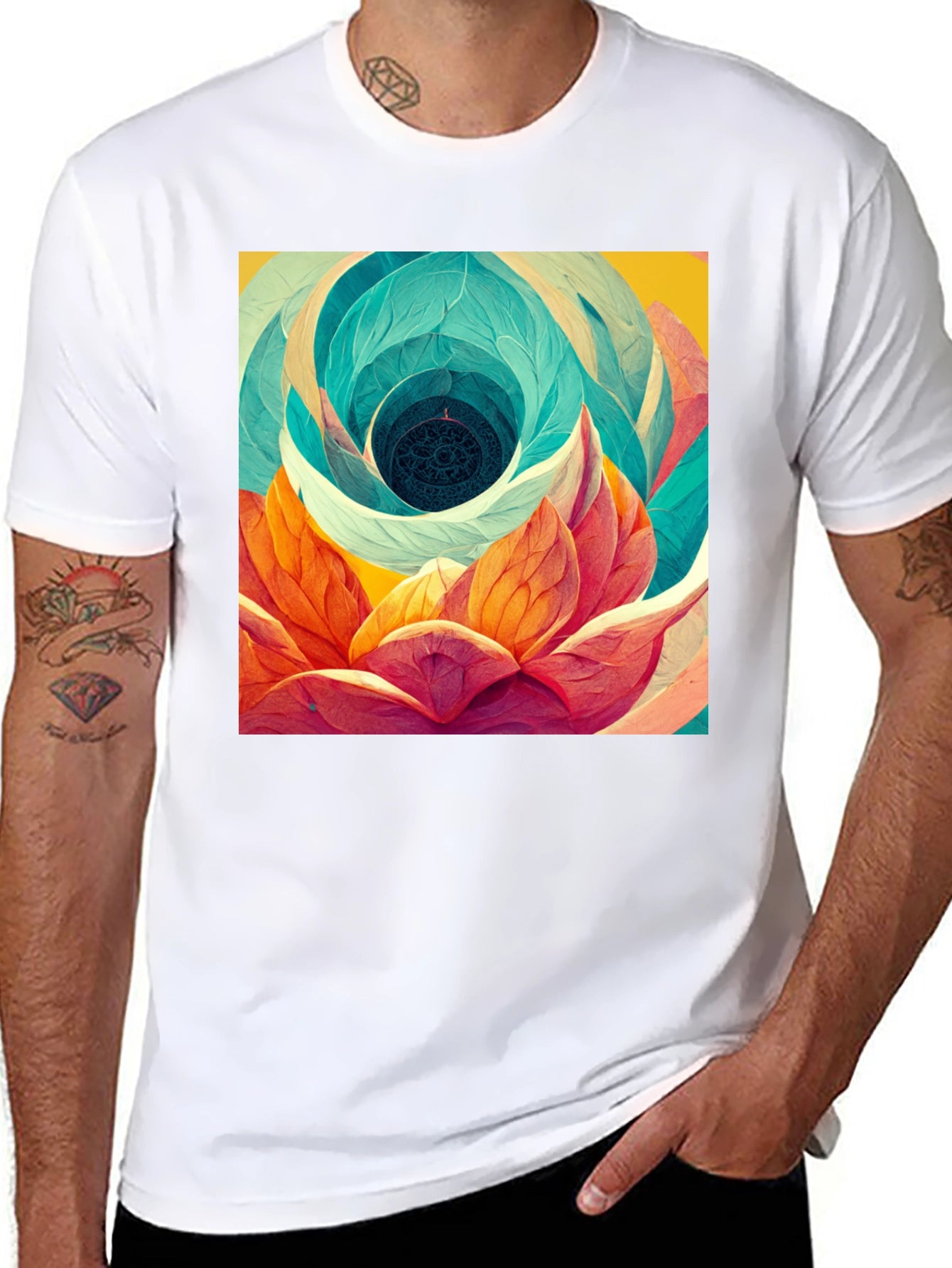 Abstract Lotus Flower Graphic Print T-Shirt