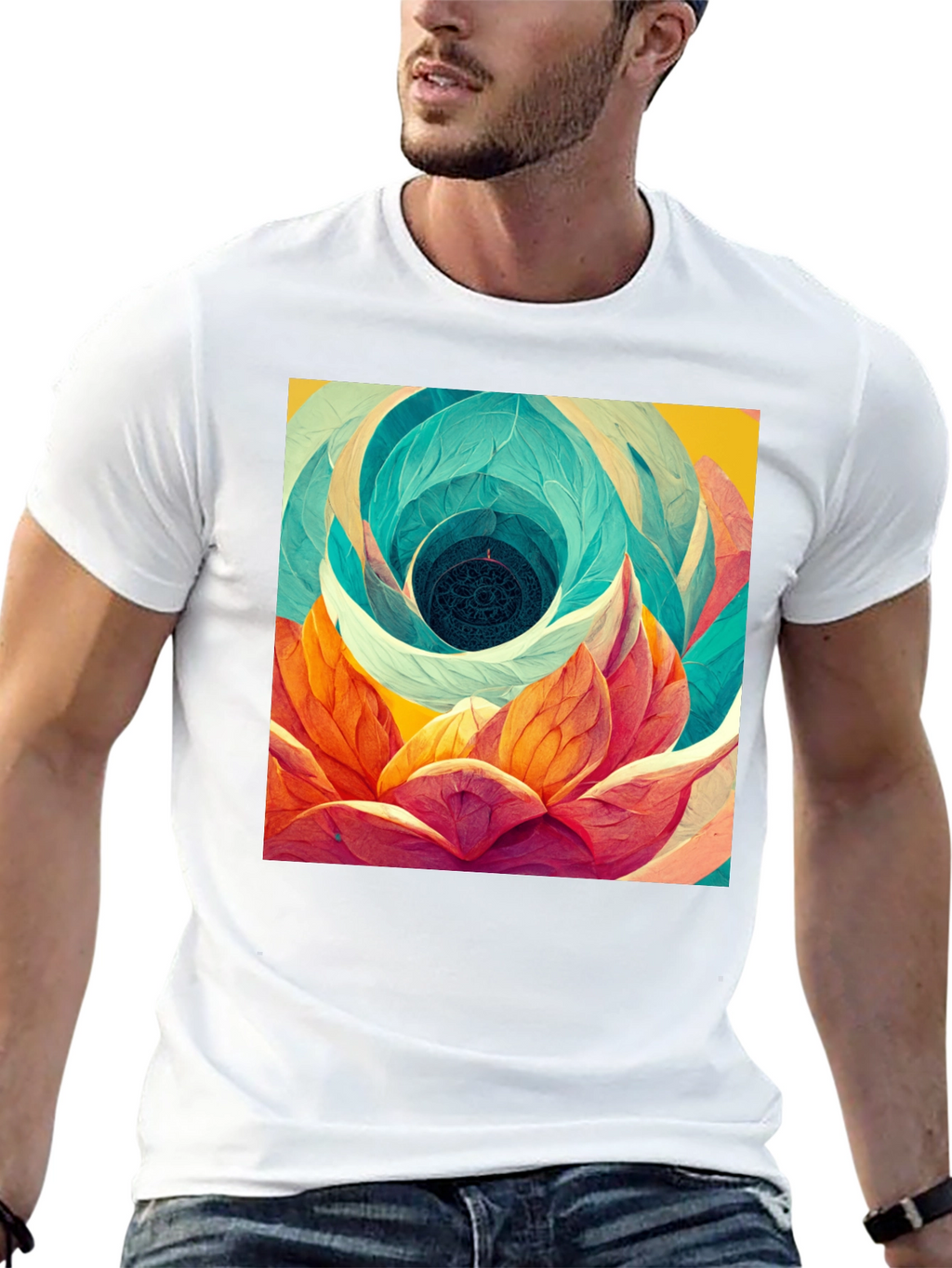 Abstract Lotus Flower Graphic Print T-Shirt