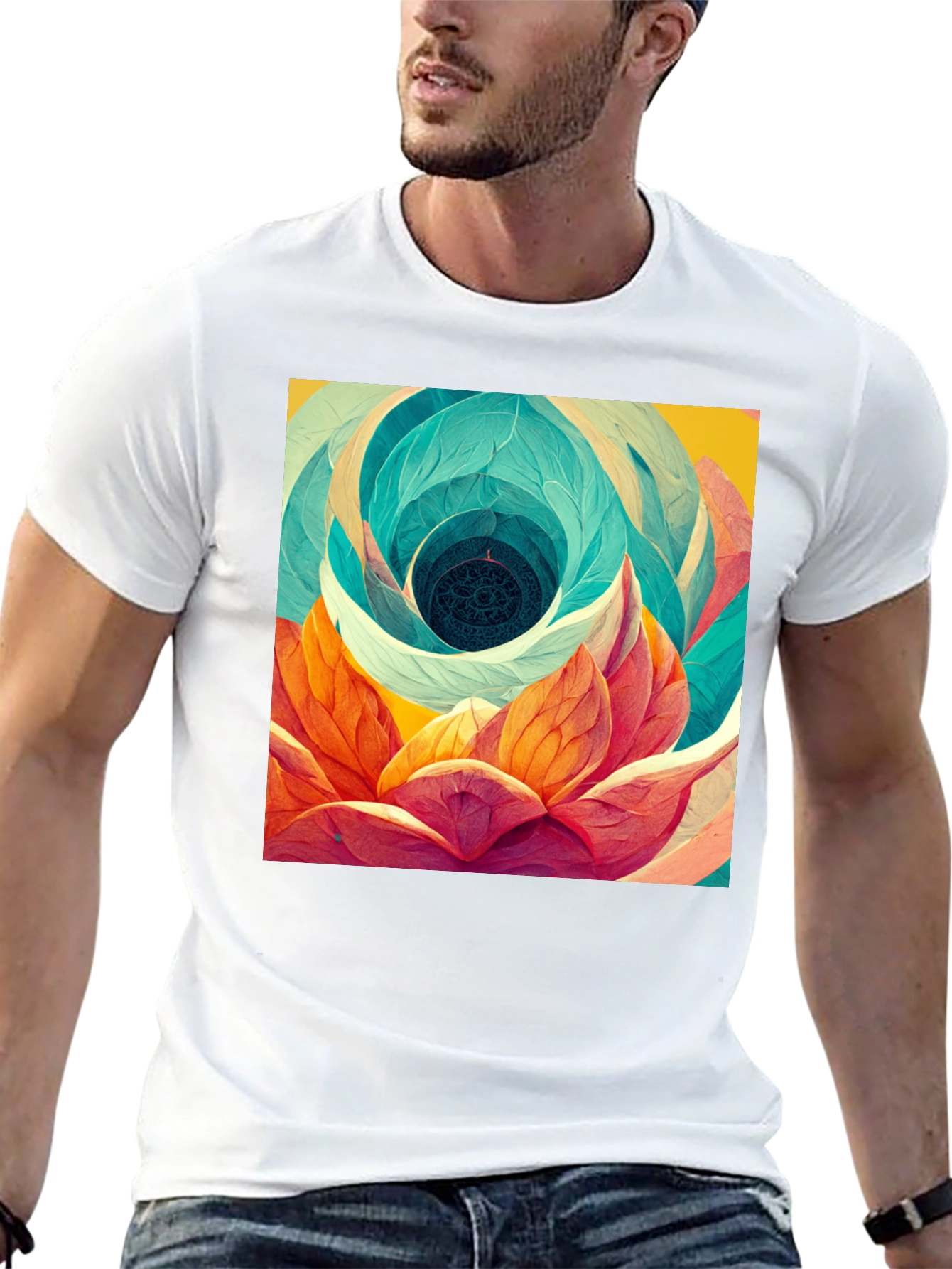 Abstract Lotus Flower Graphic Print T-Shirt