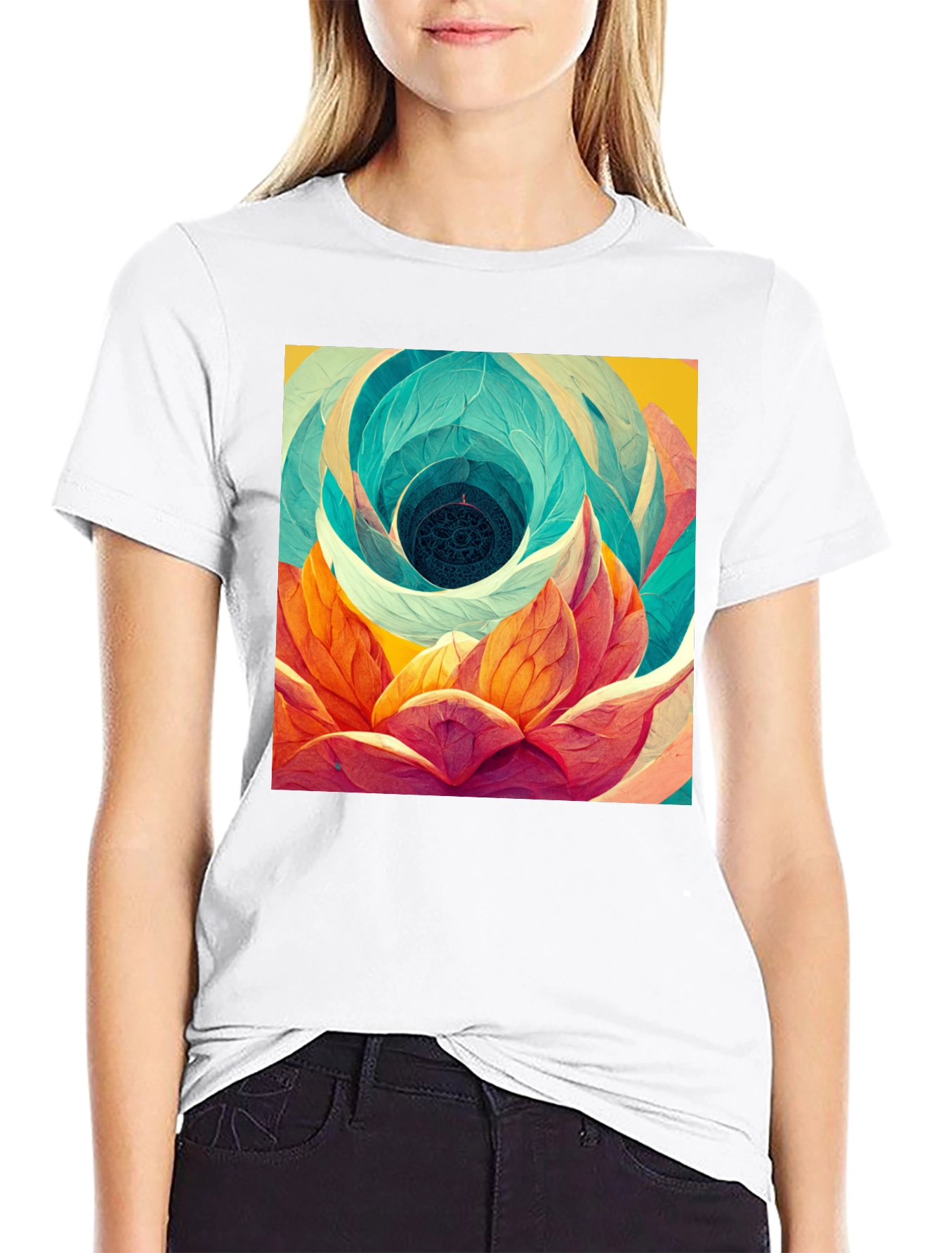 Abstract Lotus Flower Graphic Print T-Shirt