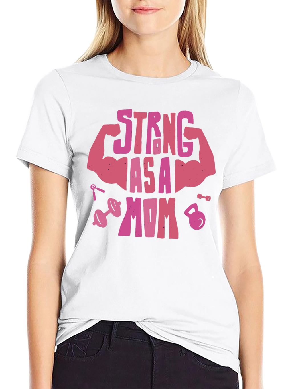 Strong As A Mom Pink Graphic T-Shirt