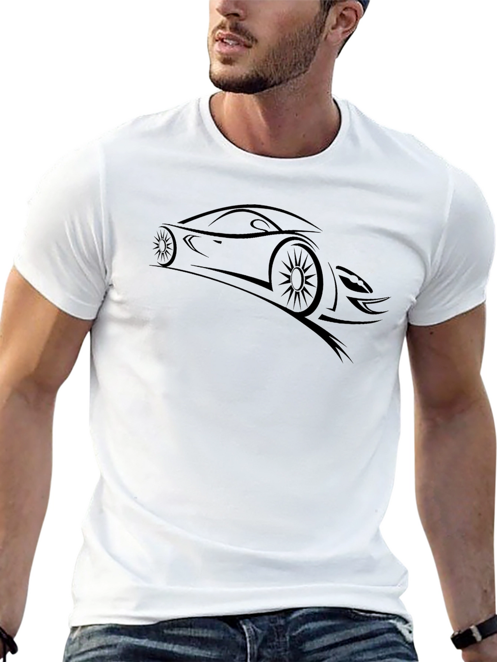 Sleek Car Graphic Tee - Black Cotton Comfort