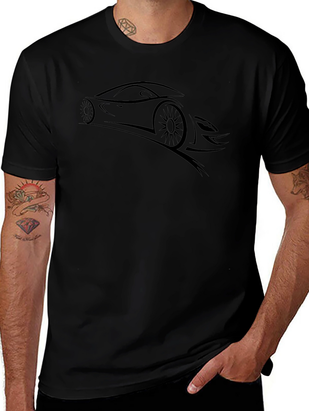 Sleek Car Graphic Tee - Black Cotton Comfort