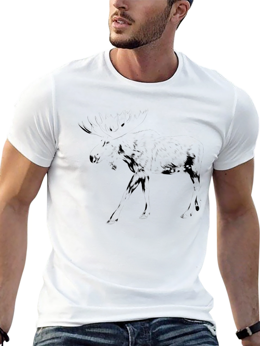 Black Graphic Tee - Dark Moose Silhouette Design