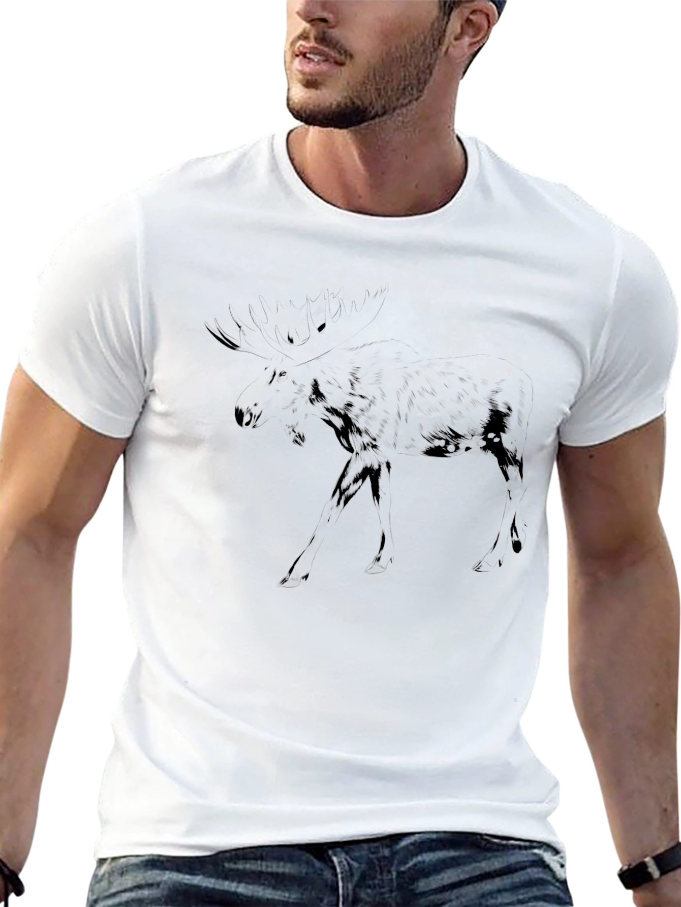 Black Graphic Tee - Dark Moose Silhouette Design