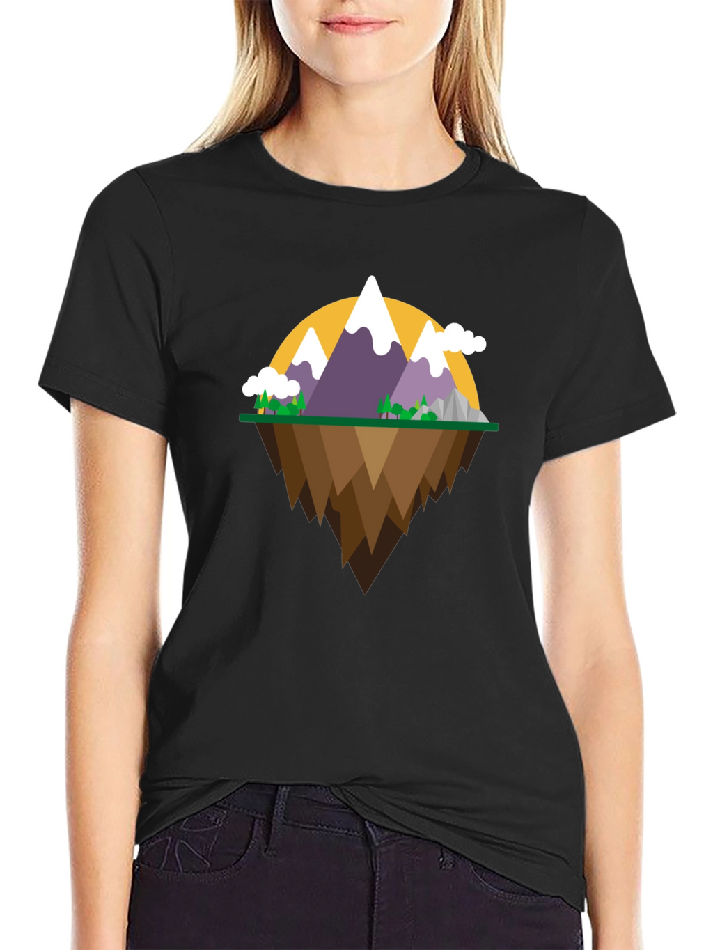 Mountain Island Graphic Tee - Black Cotton Shirt