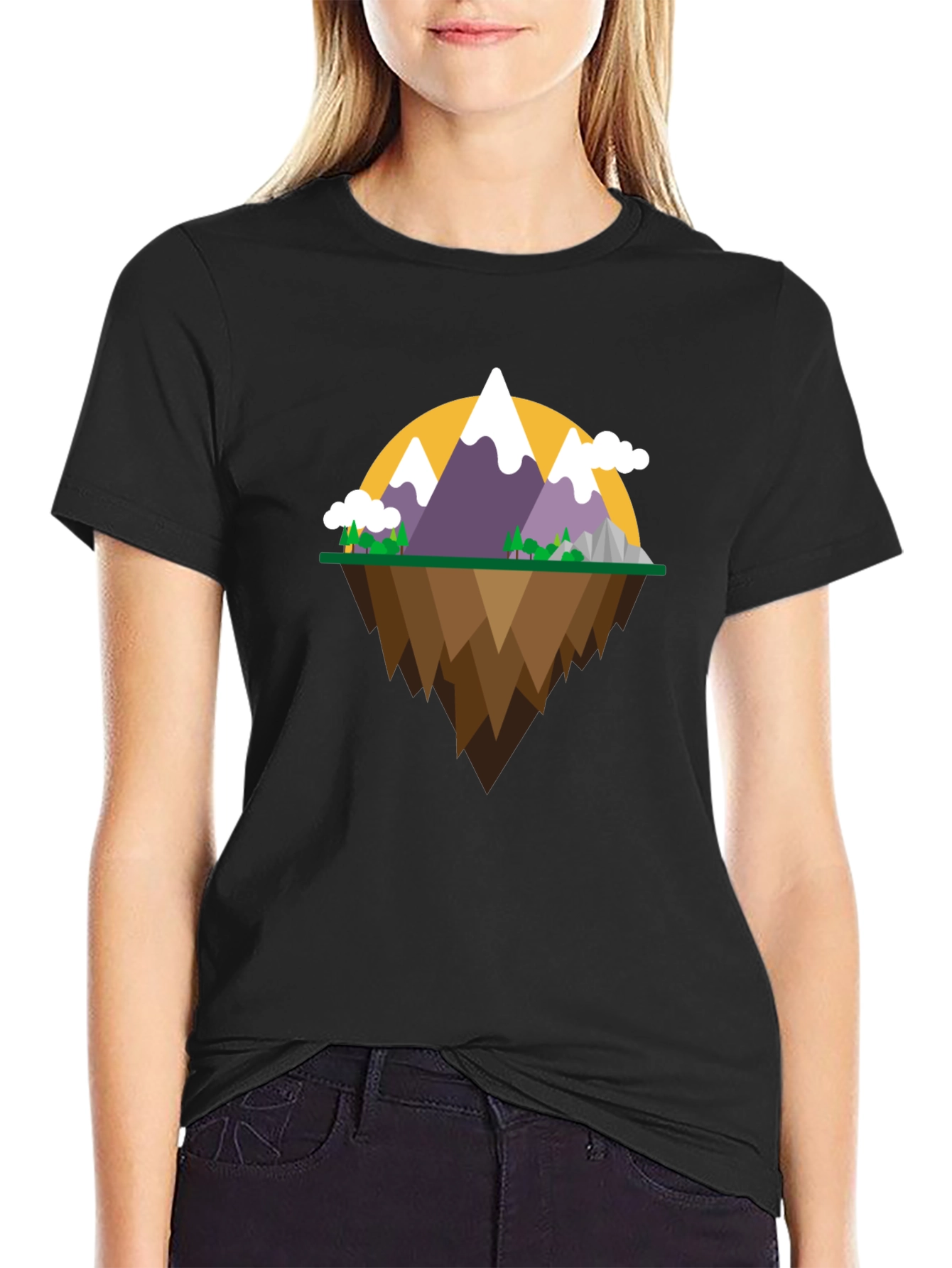 Mountain Island Graphic Tee - Black Cotton Shirt