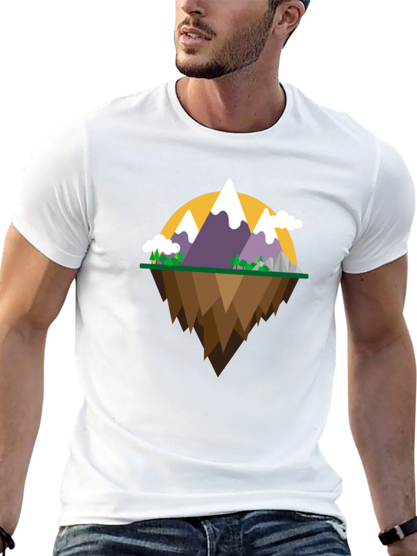 Mountain Island Graphic Tee - Black Cotton Shirt