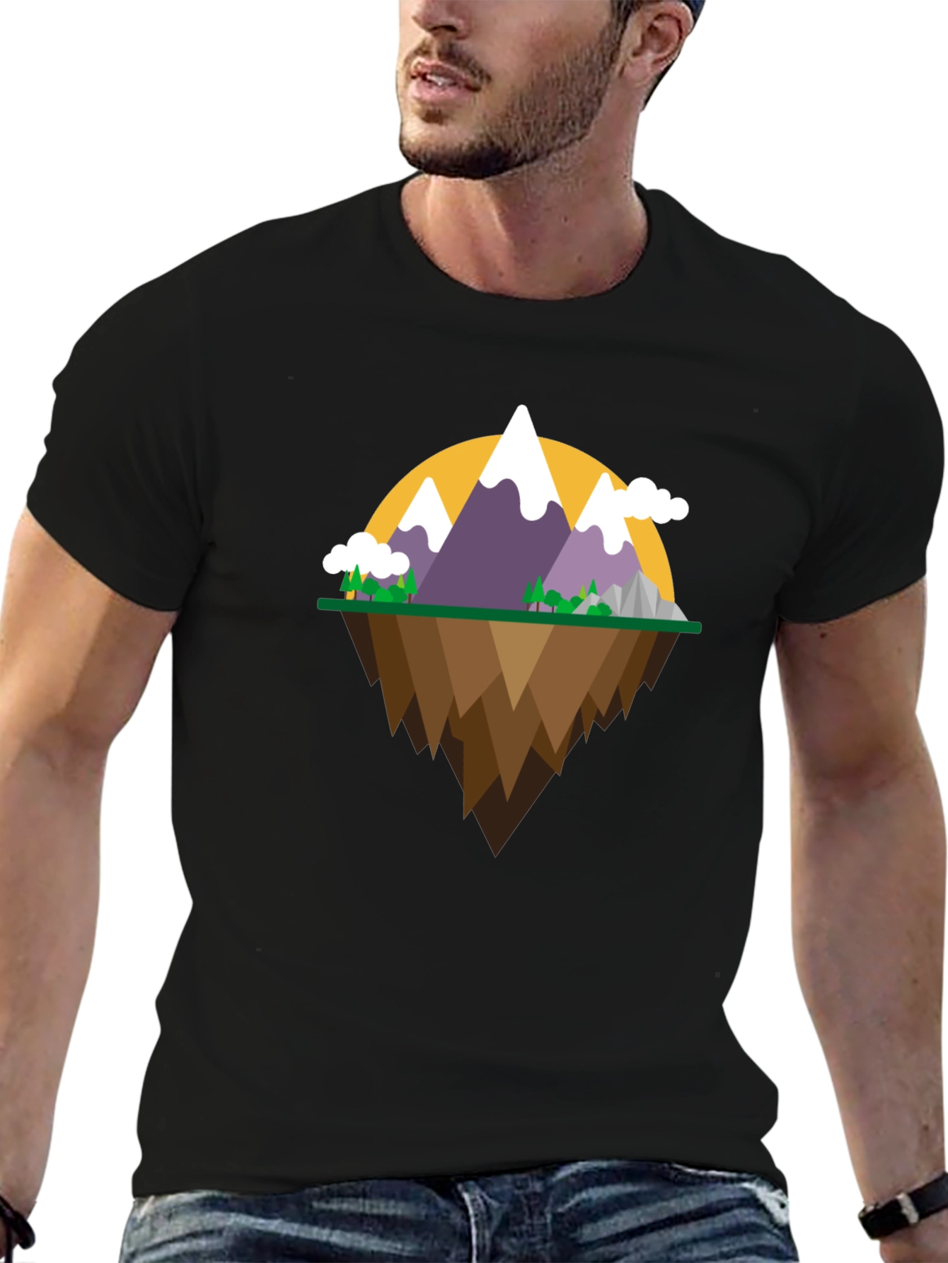 Mountain Island Graphic Tee - Black Cotton Shirt
