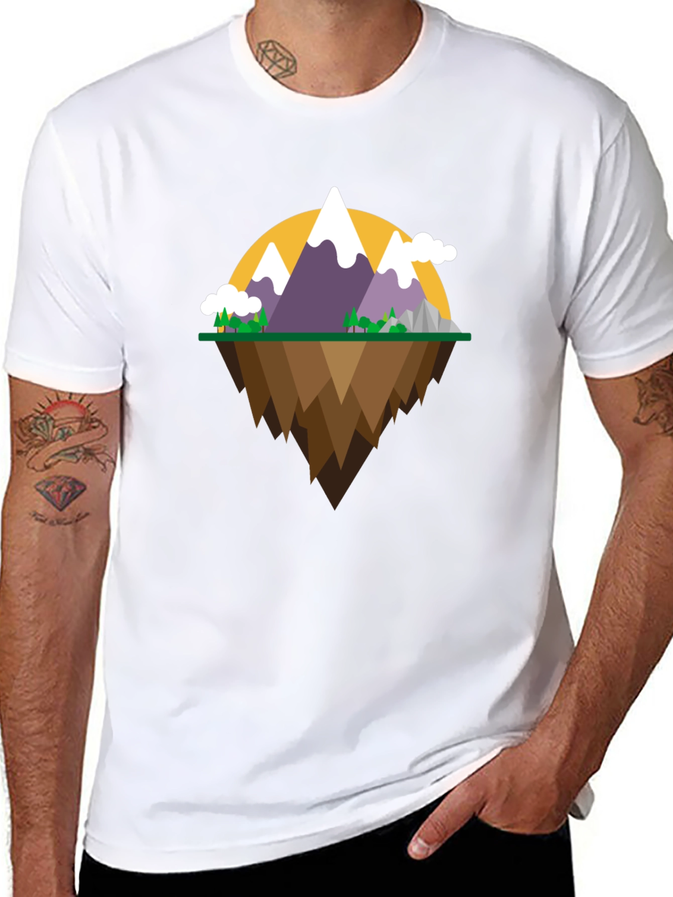 Mountain Island Graphic Tee - Black Cotton Shirt