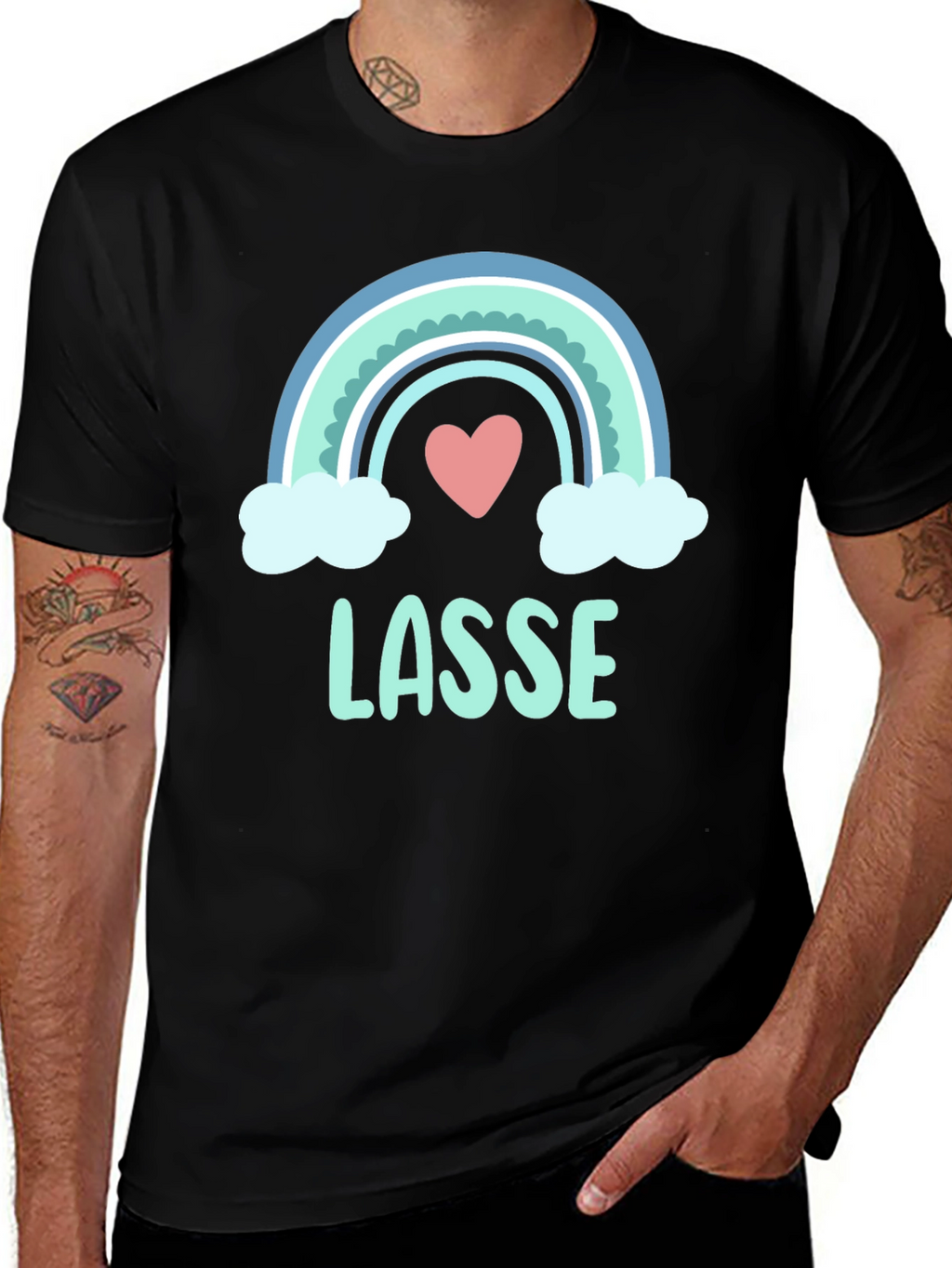 LASSE Rainbow Heart Graphic Black T-Shirt