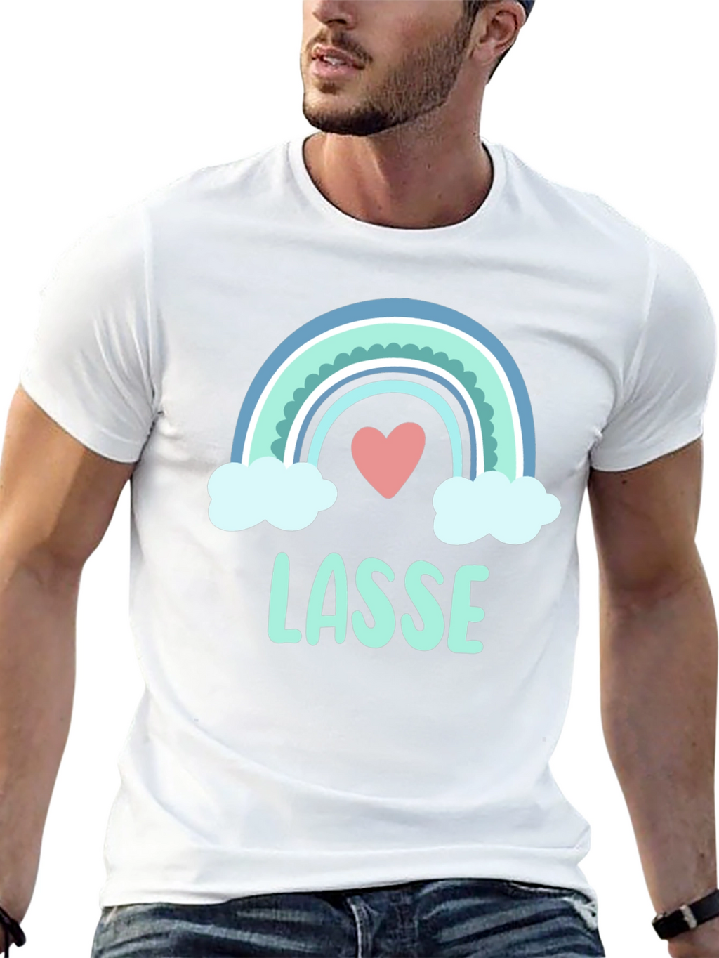 LASSE Rainbow Heart Graphic Black T-Shirt