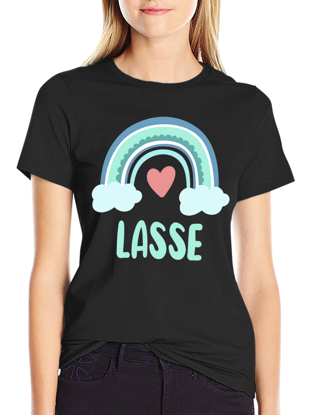 LASSE Rainbow Heart Graphic Black T-Shirt