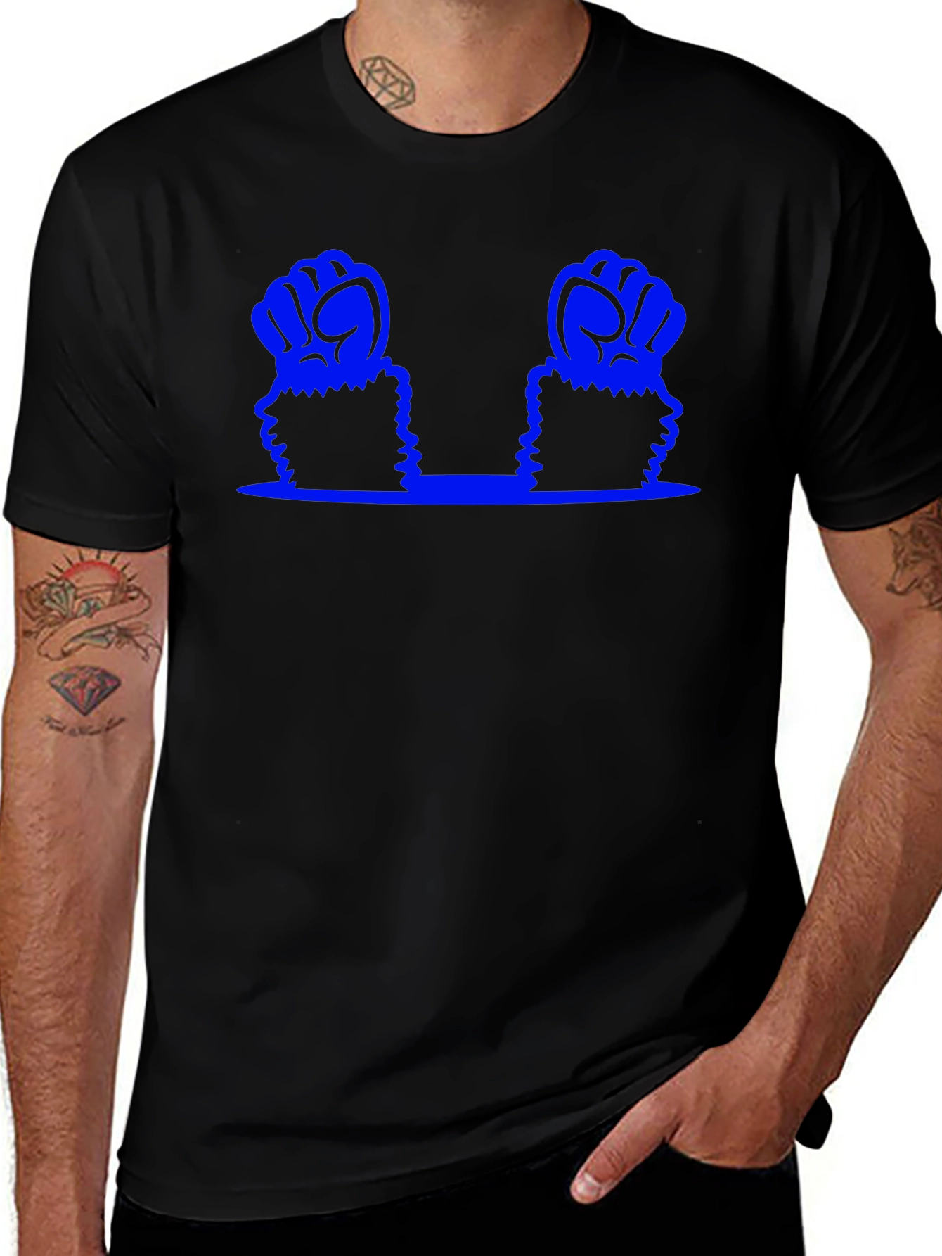 Blue Fist Graphic T-Shirt - Black Cotton Tee