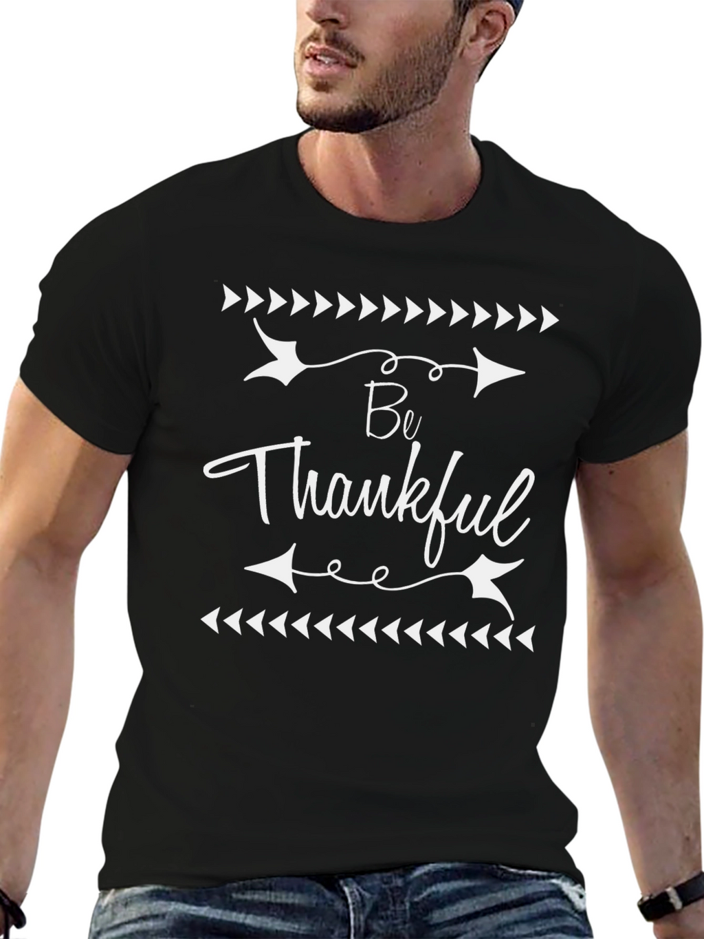Be Thankful Black Graphic T-Shirt