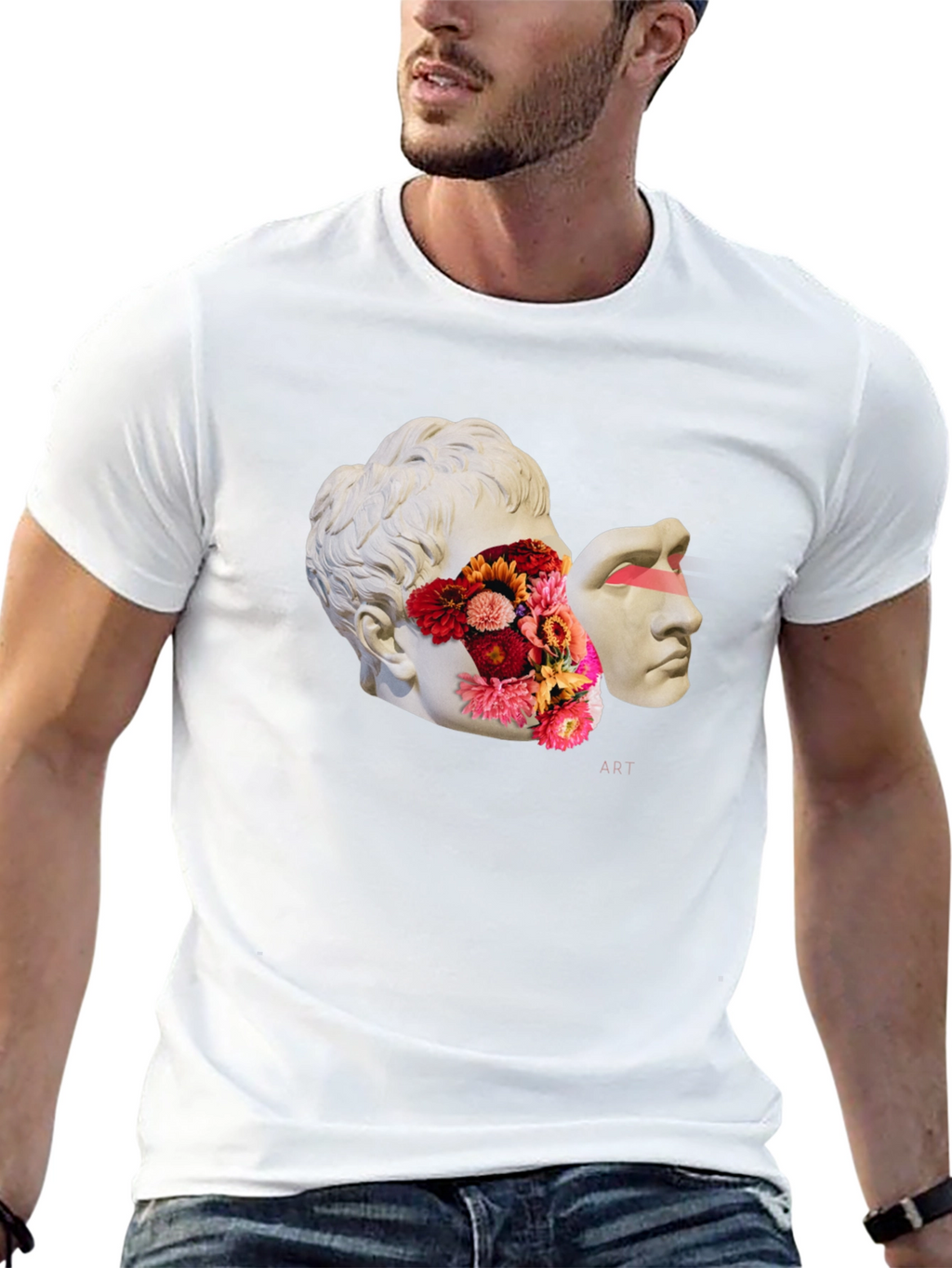Surreal Art T-Shirt - Floral Statue Design