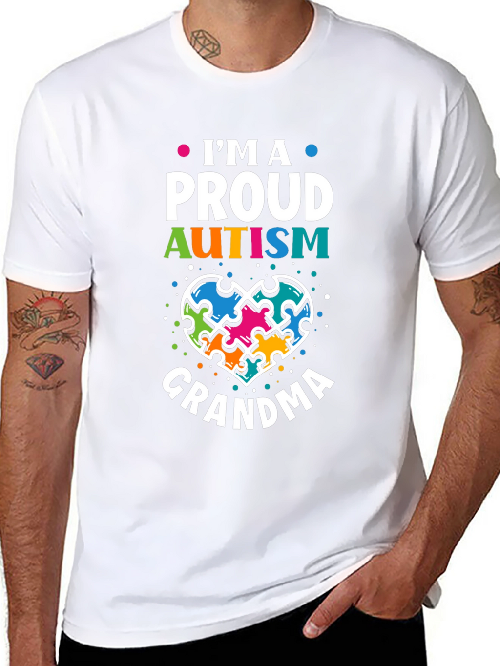 Proud Autism Grandma T-Shirt Puzzle Heart