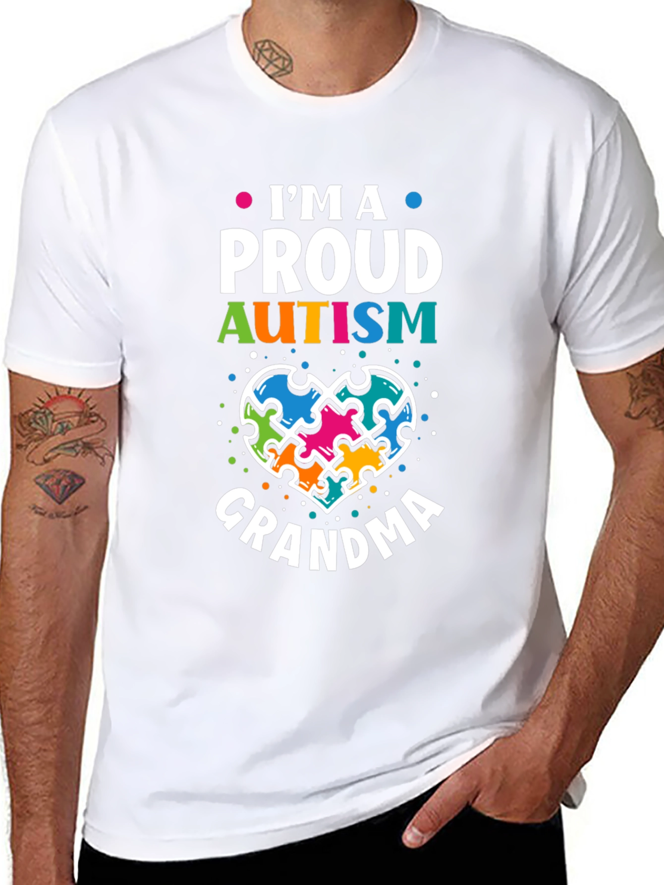 Proud Autism Grandma T-Shirt Puzzle Heart
