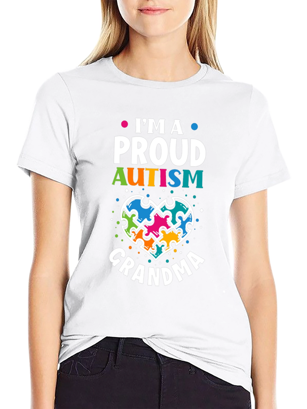 Proud Autism Grandma T-Shirt Puzzle Heart