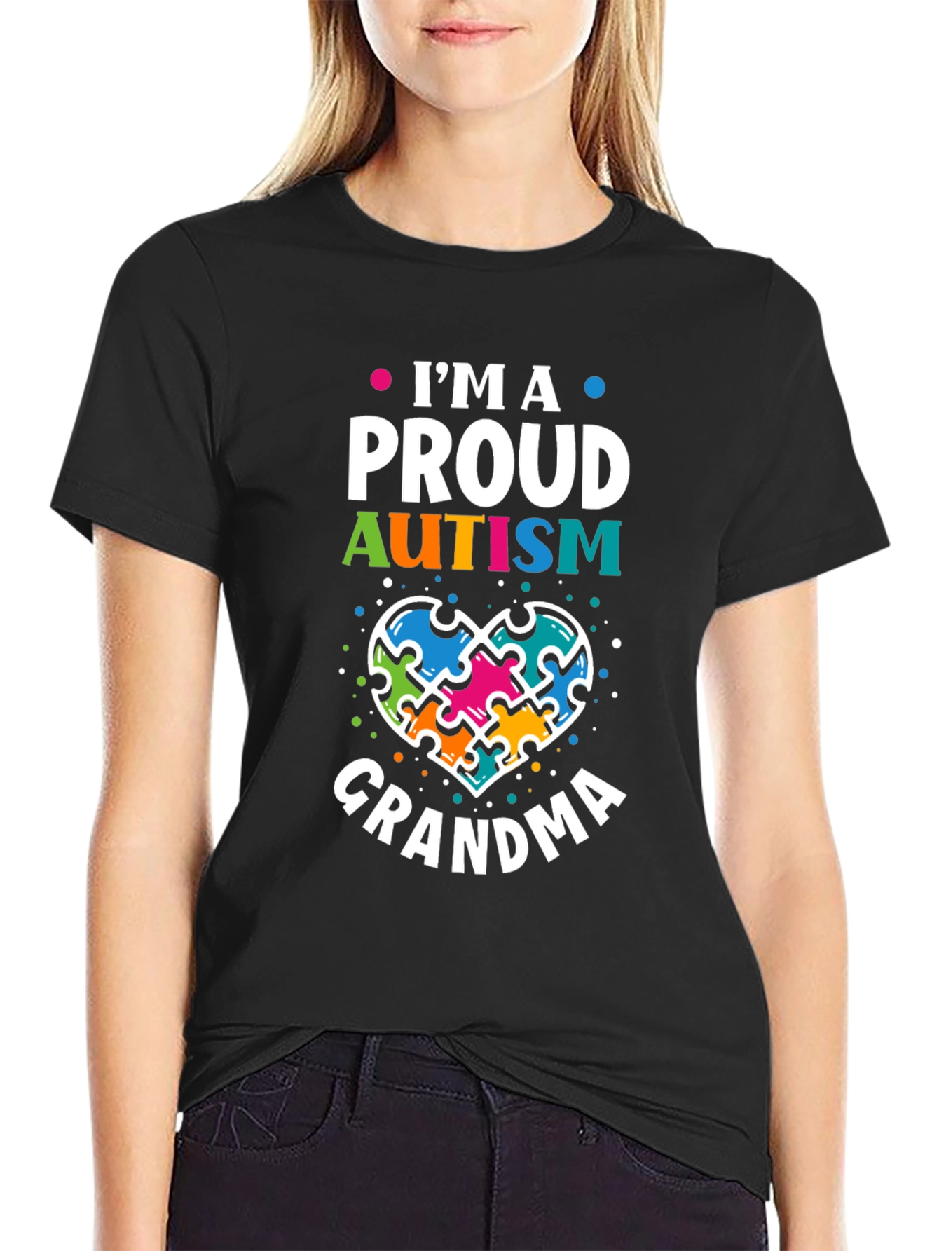 Proud Autism Grandma T-Shirt Puzzle Heart