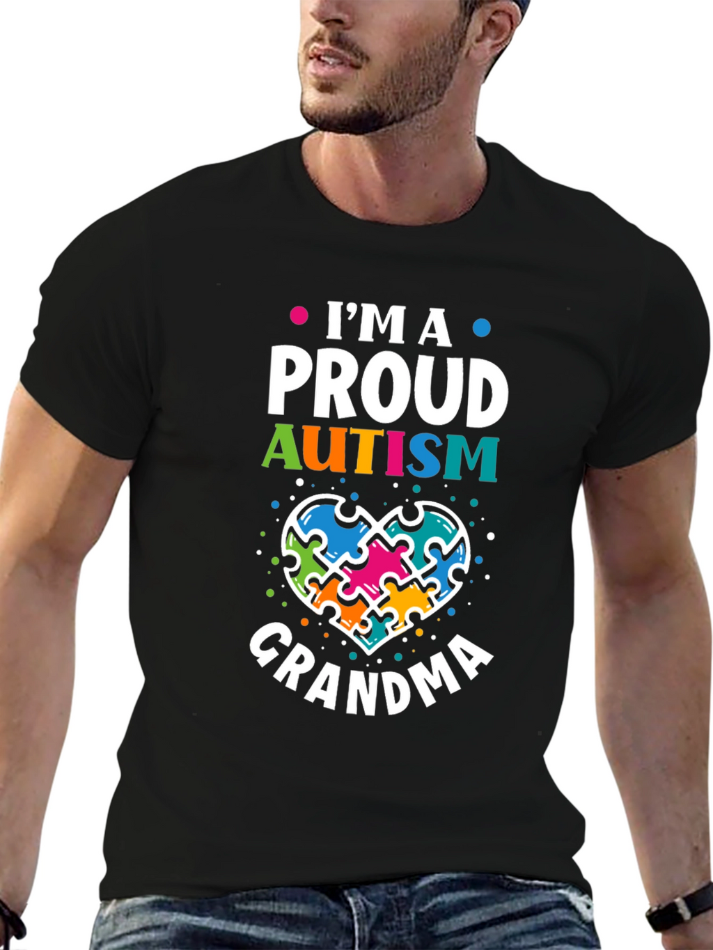 Proud Autism Grandma T-Shirt Puzzle Heart