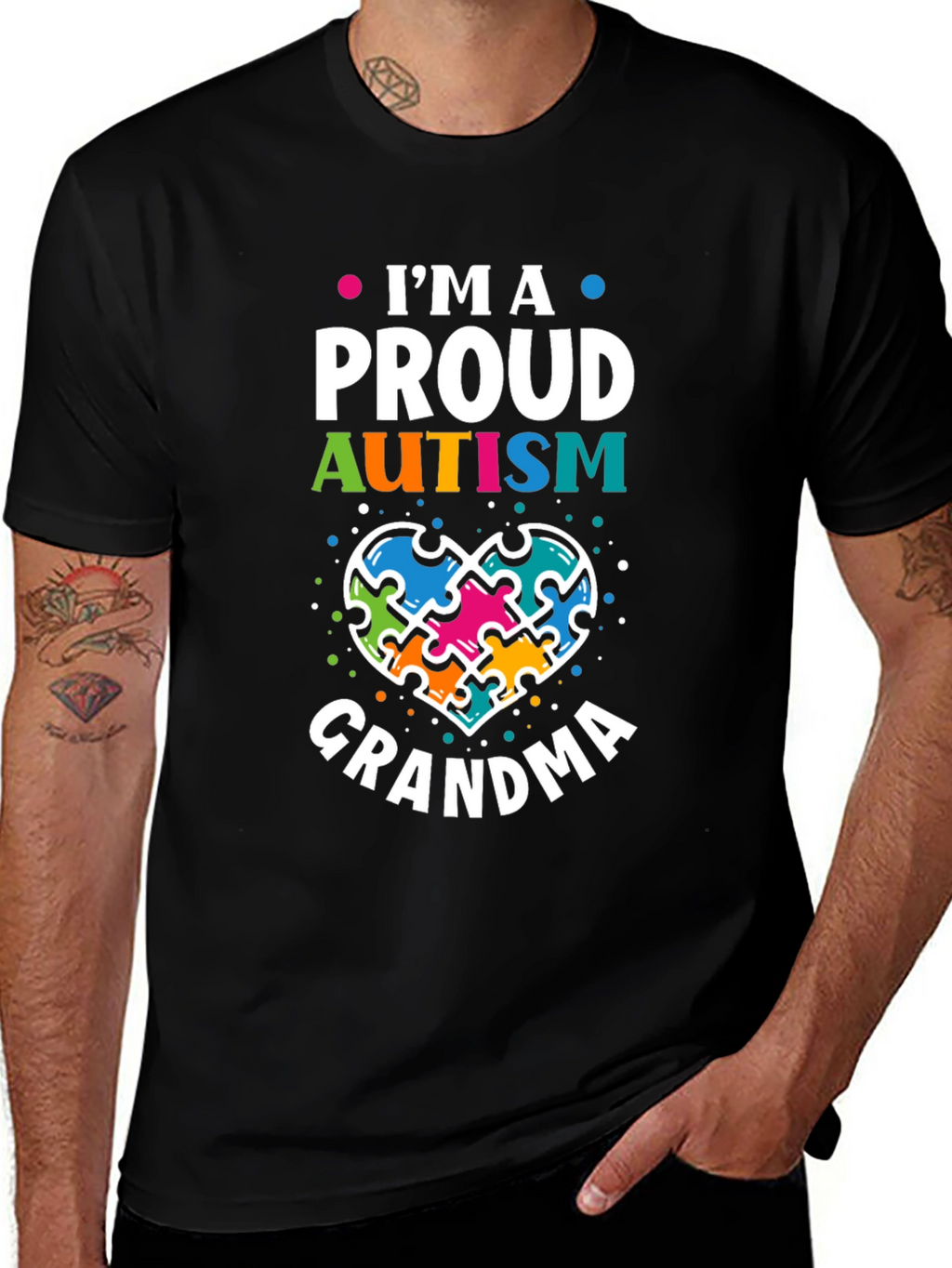 Proud Autism Grandma T-Shirt Puzzle Heart