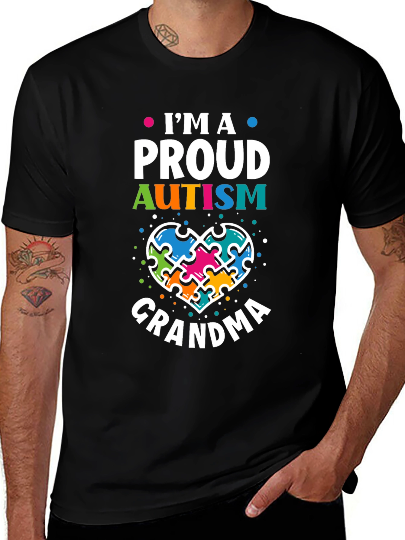 Proud Autism Grandma T-Shirt Puzzle Heart
