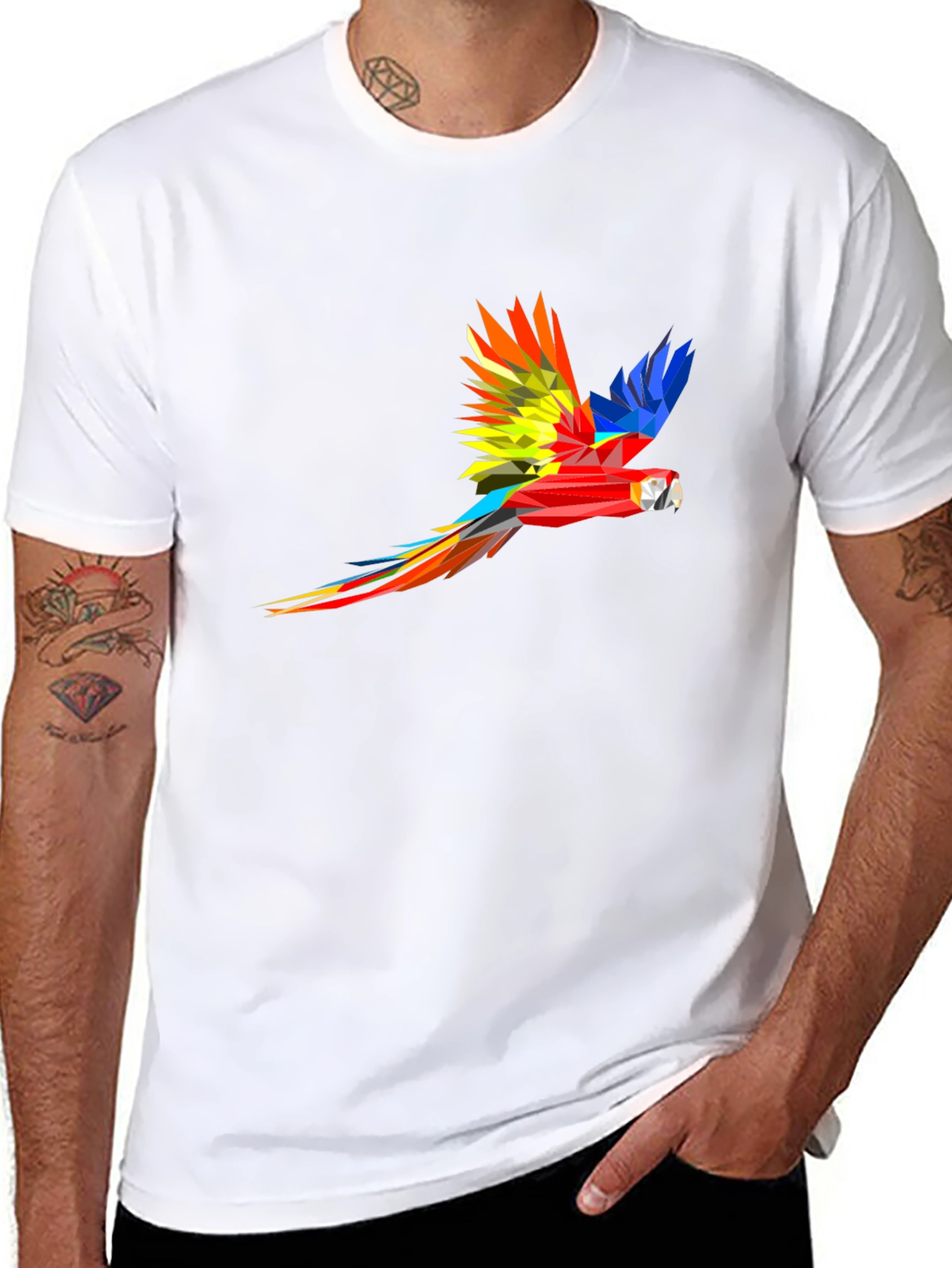Geometric Parrot Graphic Black T-Shirt