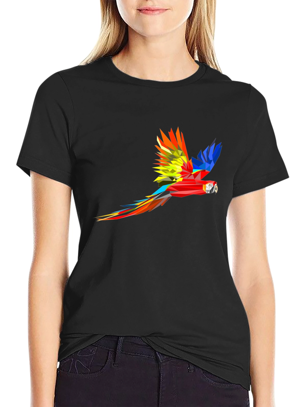 Geometric Parrot Graphic Black T-Shirt