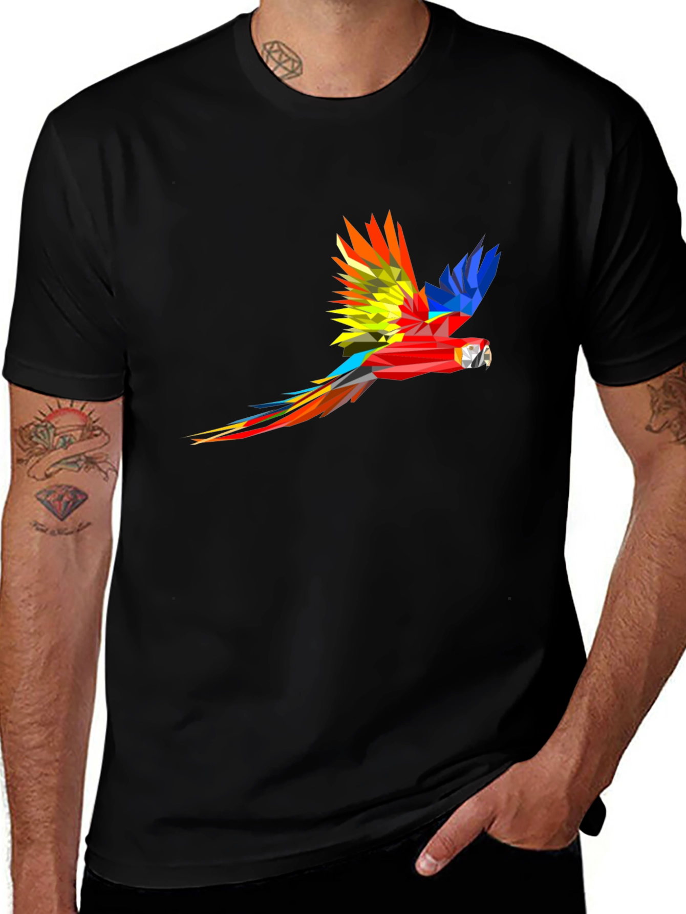 Geometric Parrot Graphic Black T-Shirt