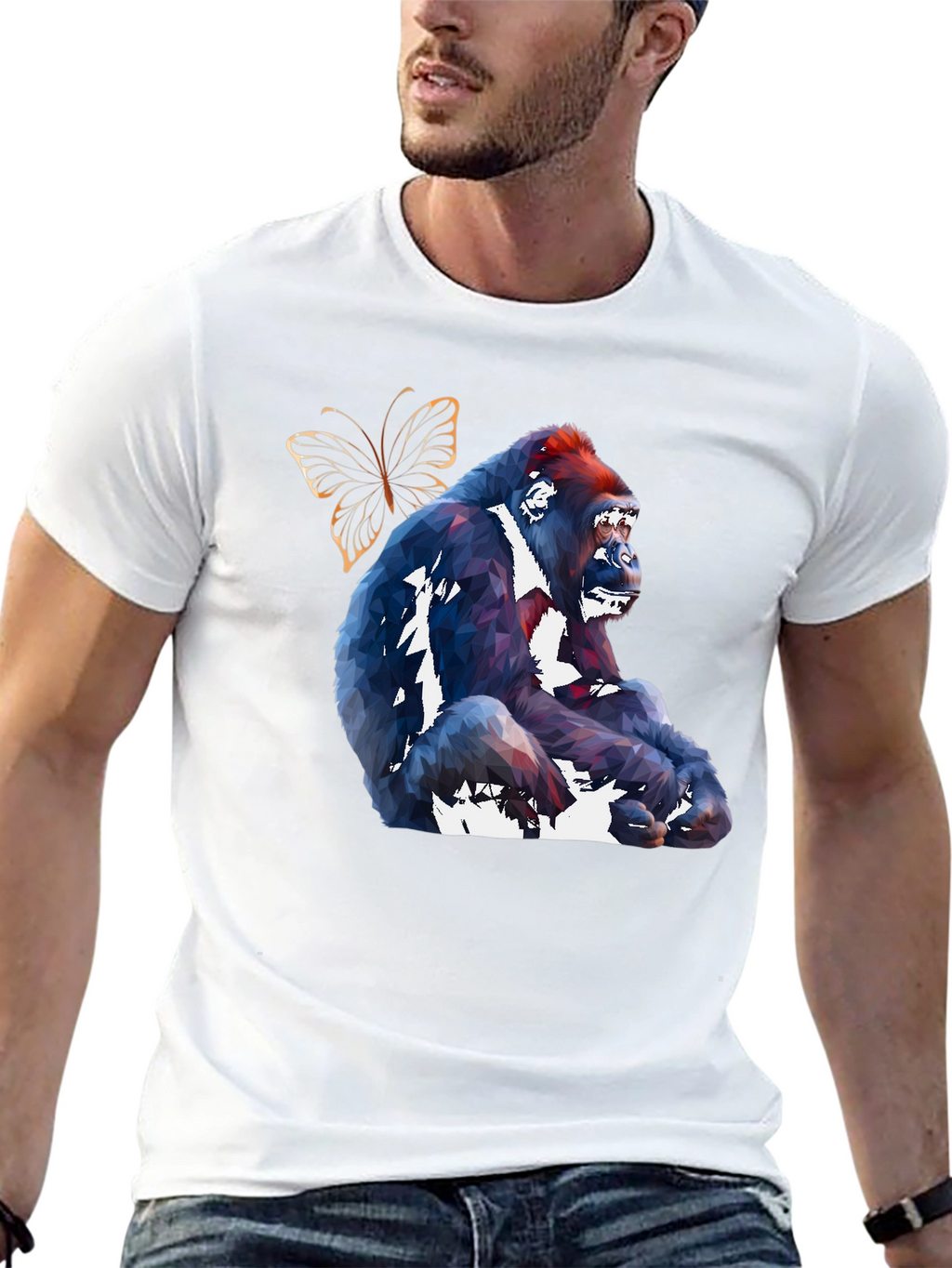 Geometric Gorilla & Butterfly Graphic Tee