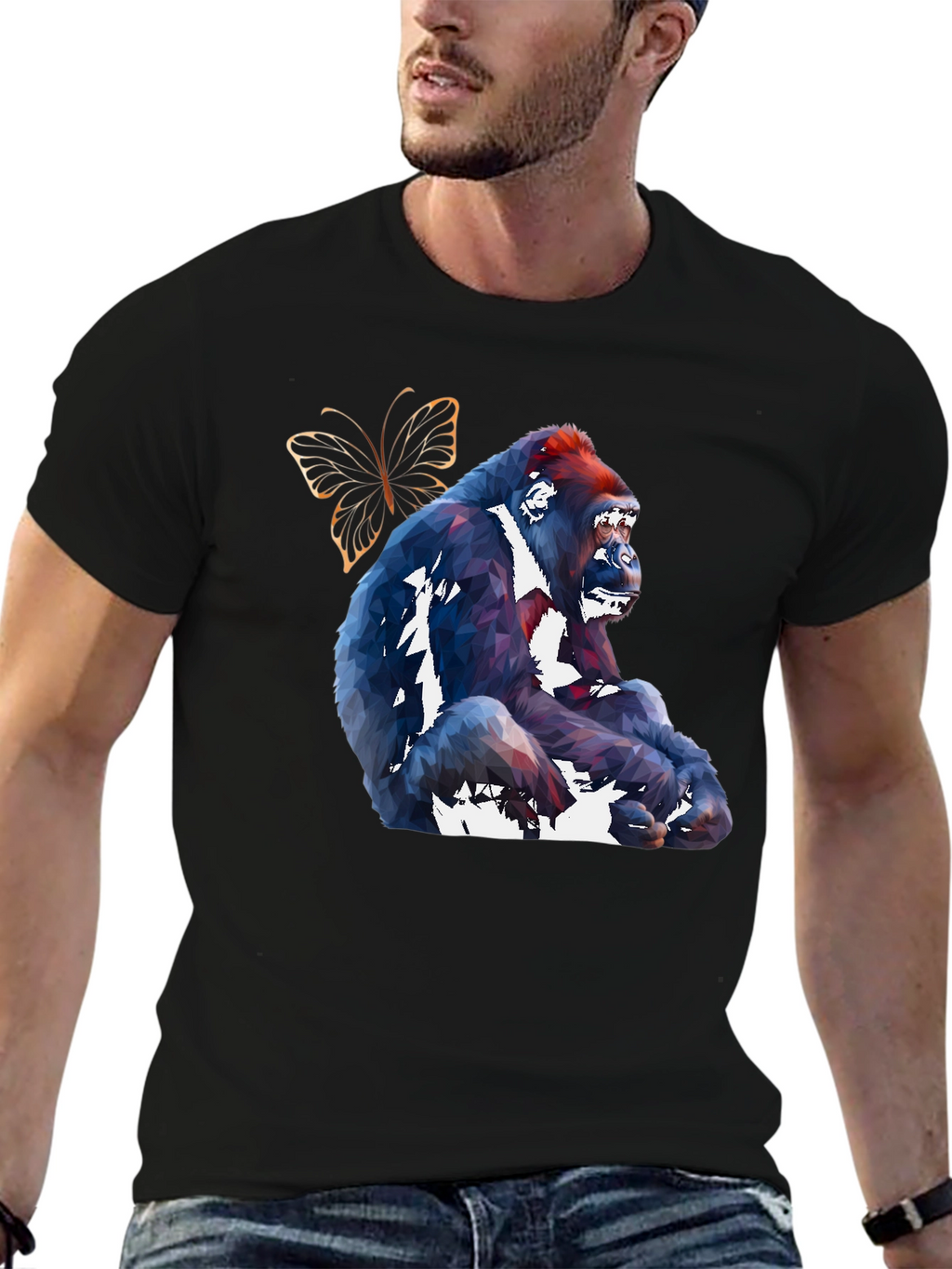 Geometric Gorilla & Butterfly Graphic Tee