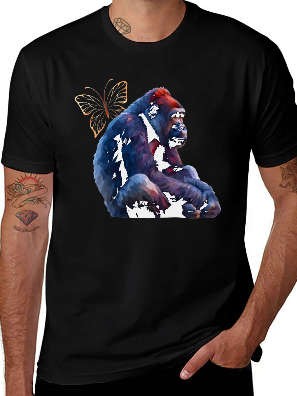 Geometric Gorilla & Butterfly Graphic Tee