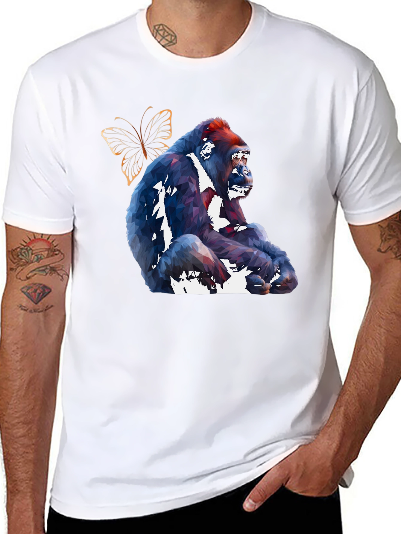 Geometric Gorilla & Butterfly Graphic Tee