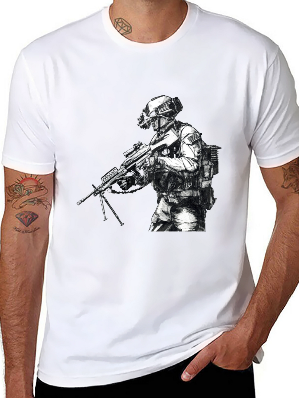 Tactical Soldier Graphic T-Shirt - Black